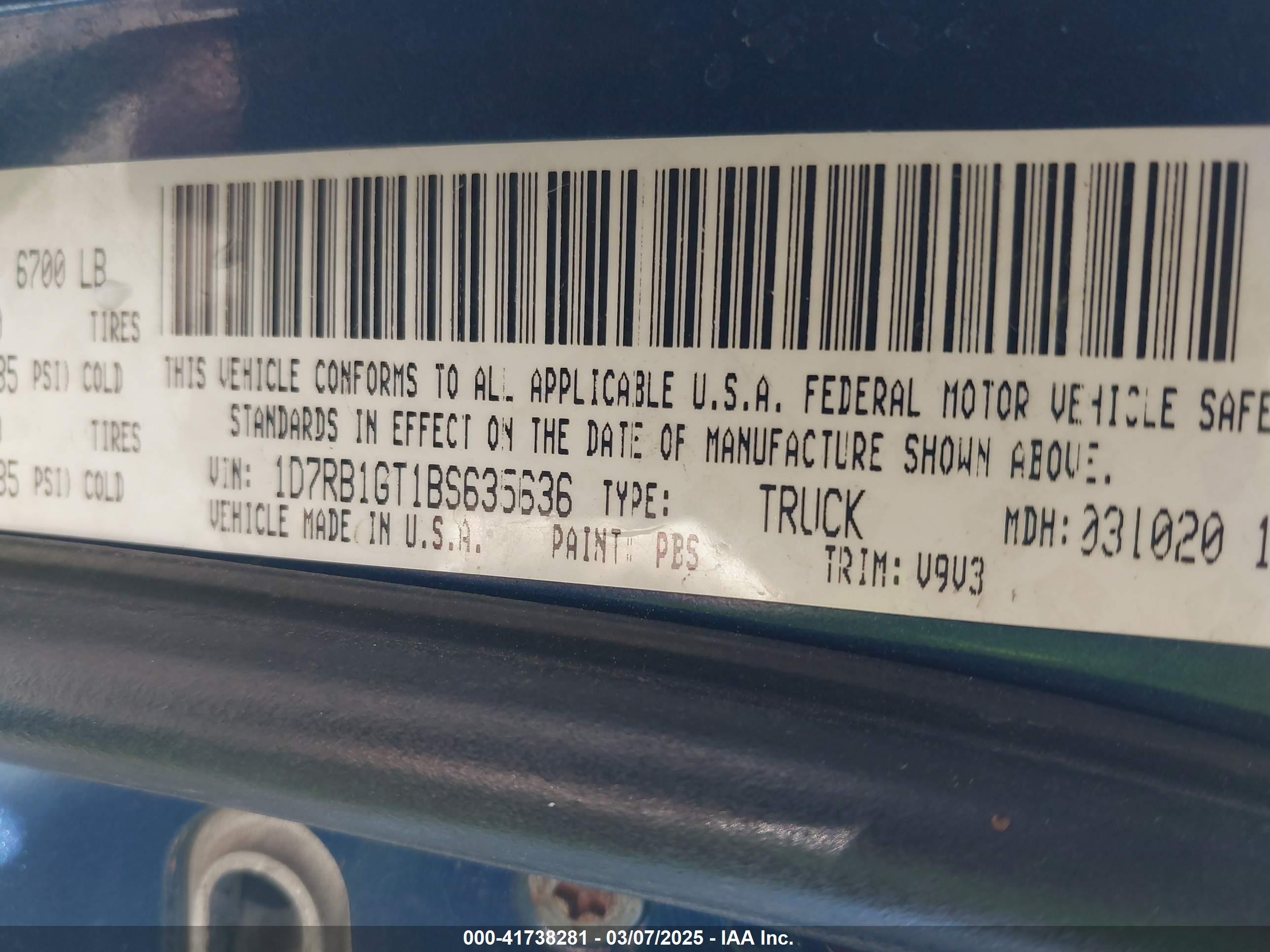2011 Ram Ram 1500 Slt Синий vin: 1D7RB1GT1BS635636