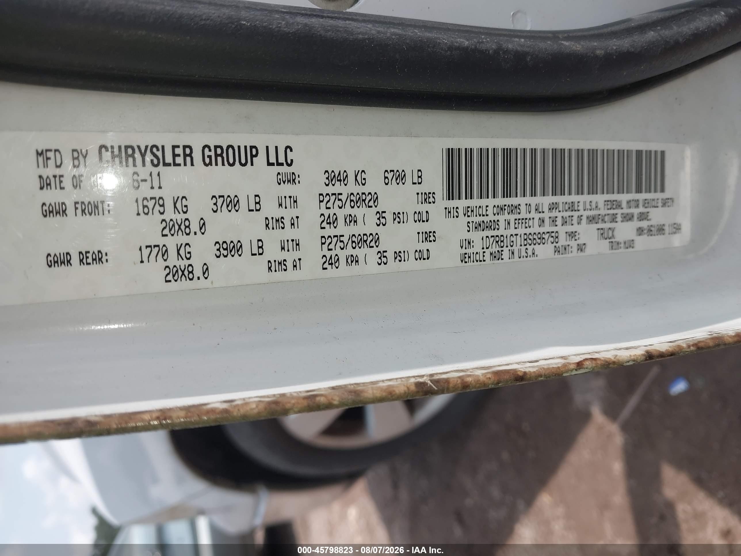 2011 Ram Ram 1500 Slt White vin: 1D7RB1GT1BS696758