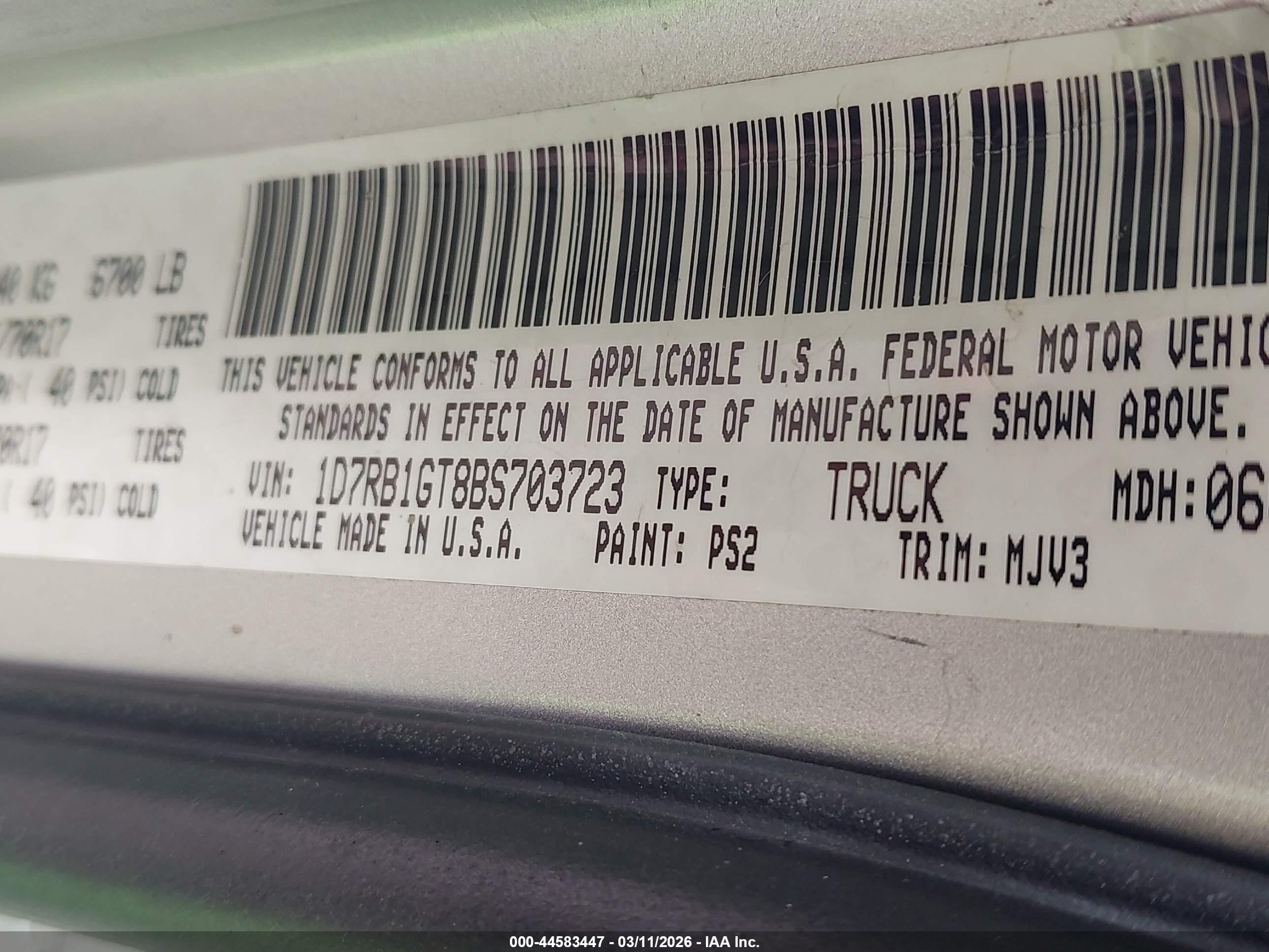 2011 Ram Ram 1500 Slt Серебряный vin: 1D7RB1GT8BS703723