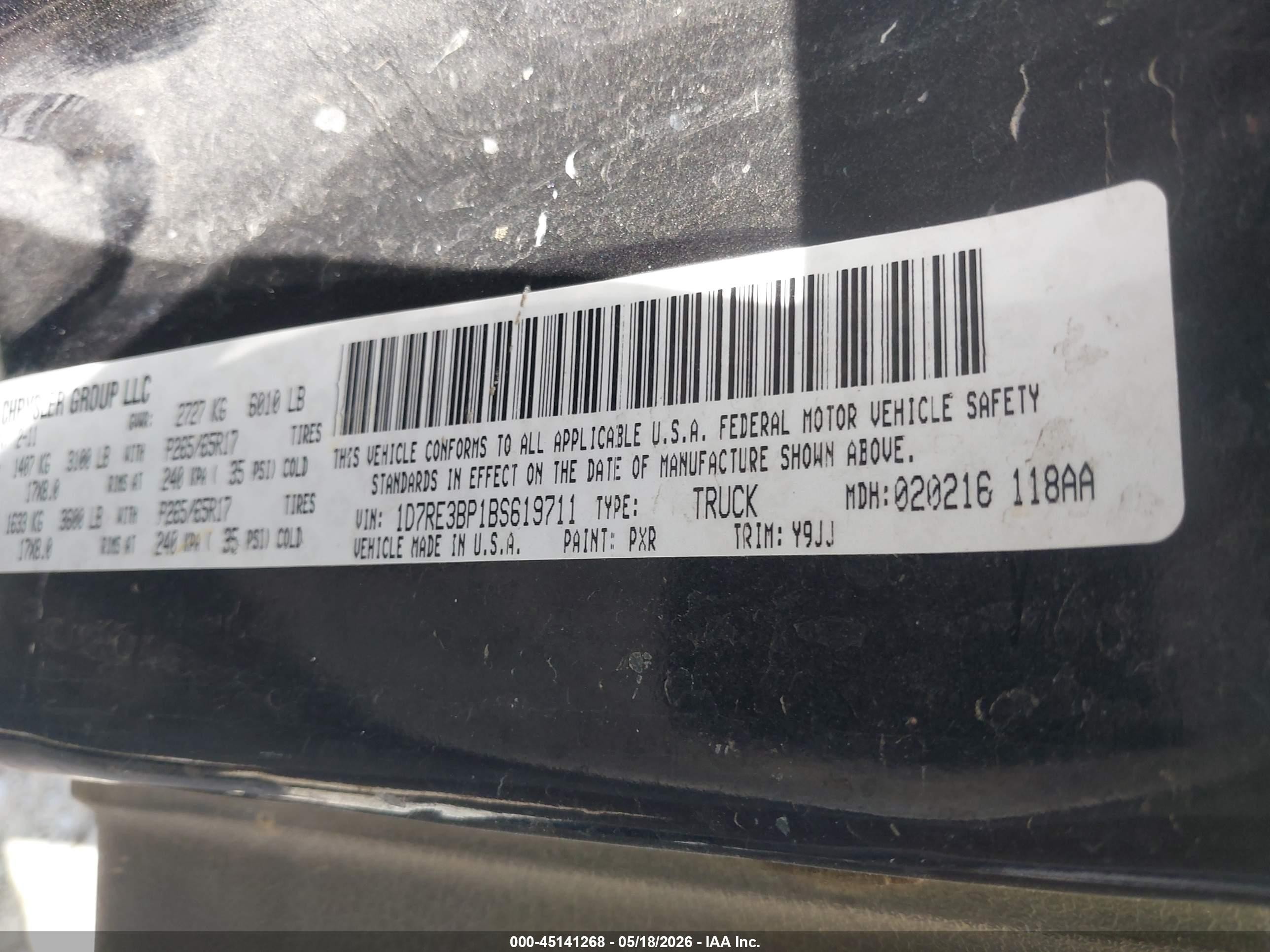 2011 Ram Dakota Bighorn/lonestar Черный vin: 1D7RE3BP1BS619711