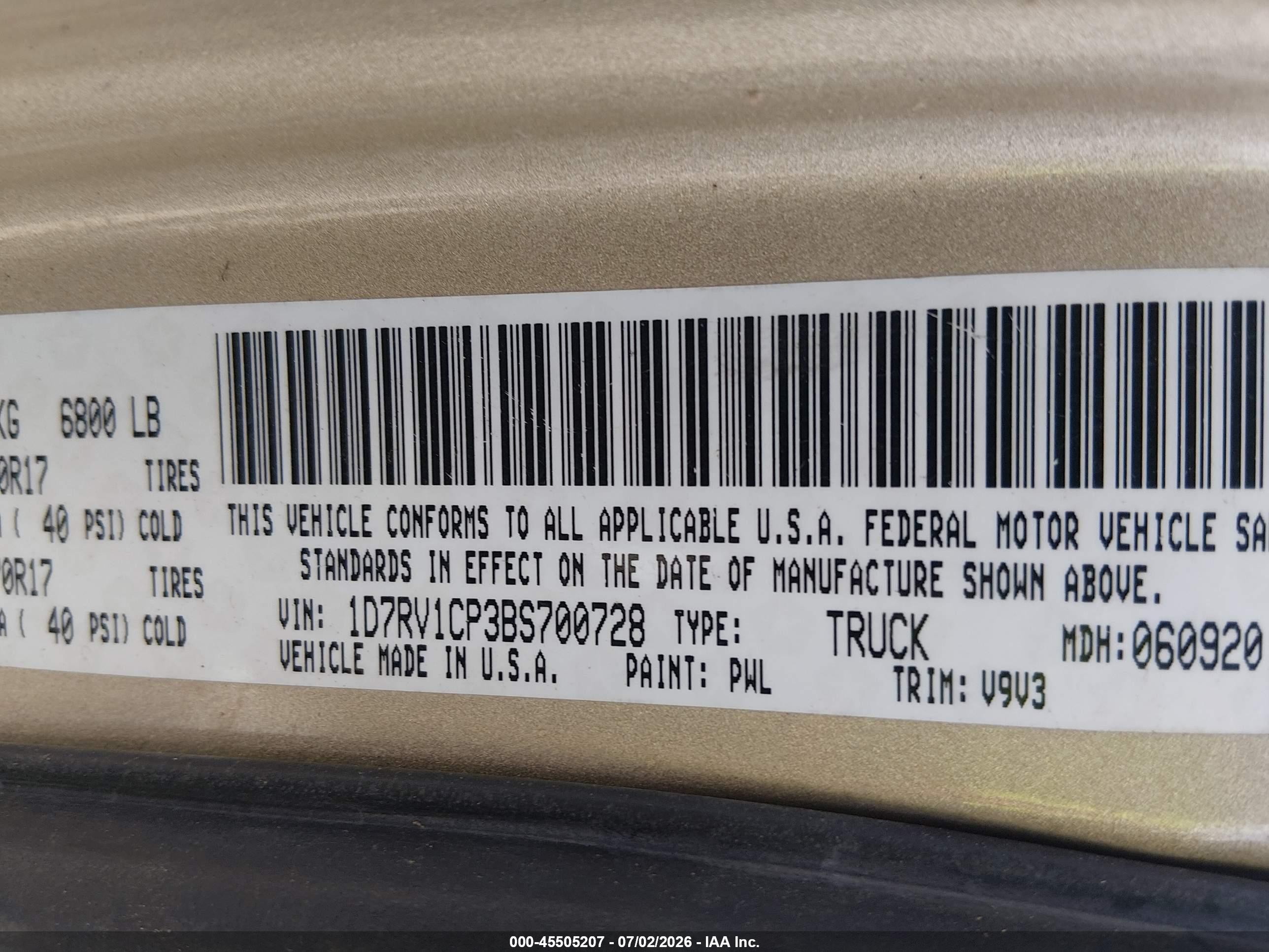 2011 Ram Ram 1500 Slt Gold vin: 1D7RV1CP3BS700728