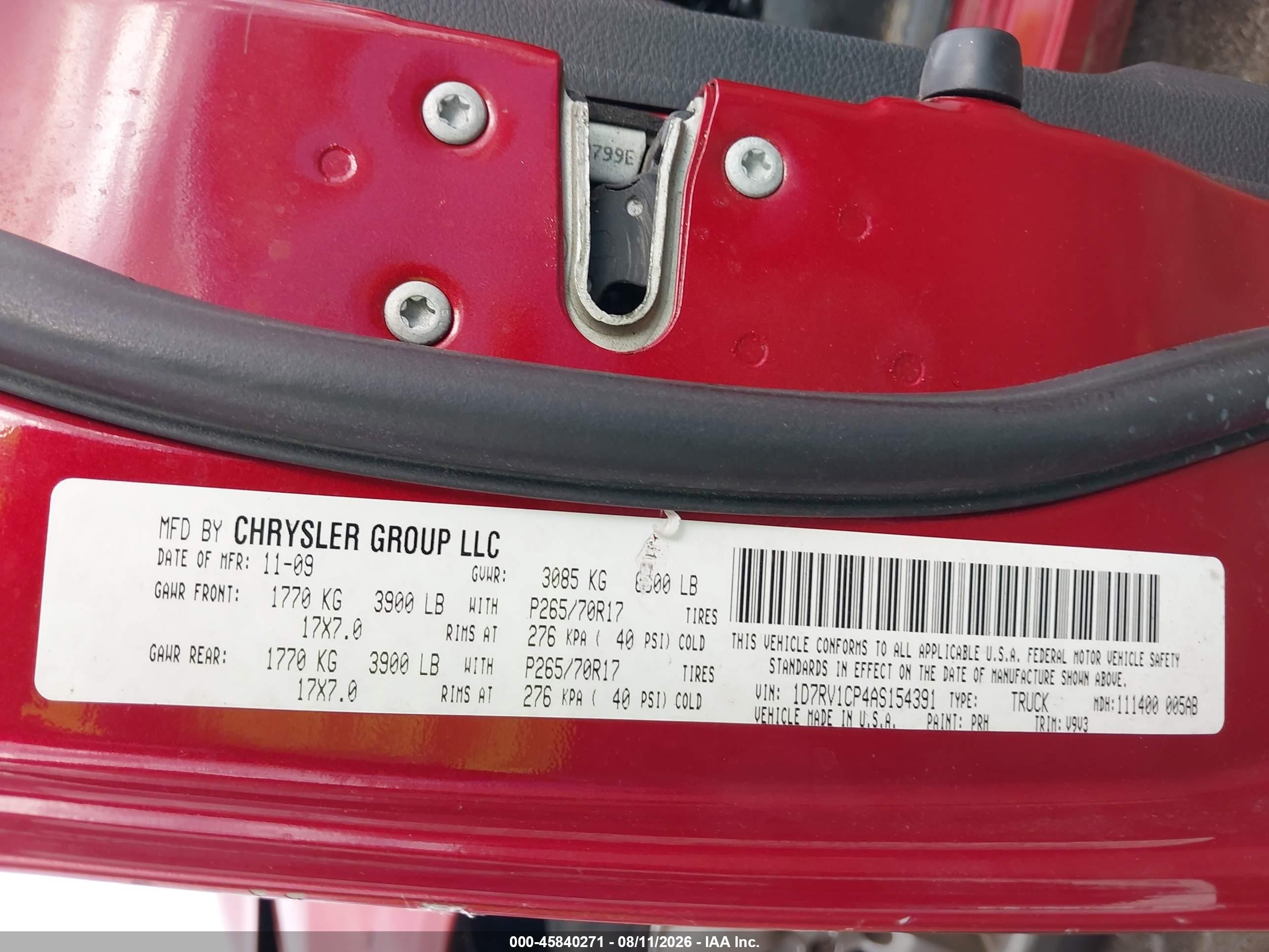 2010 Dodge Ram 1500 St Red vin: 1D7RV1CP4AS154391