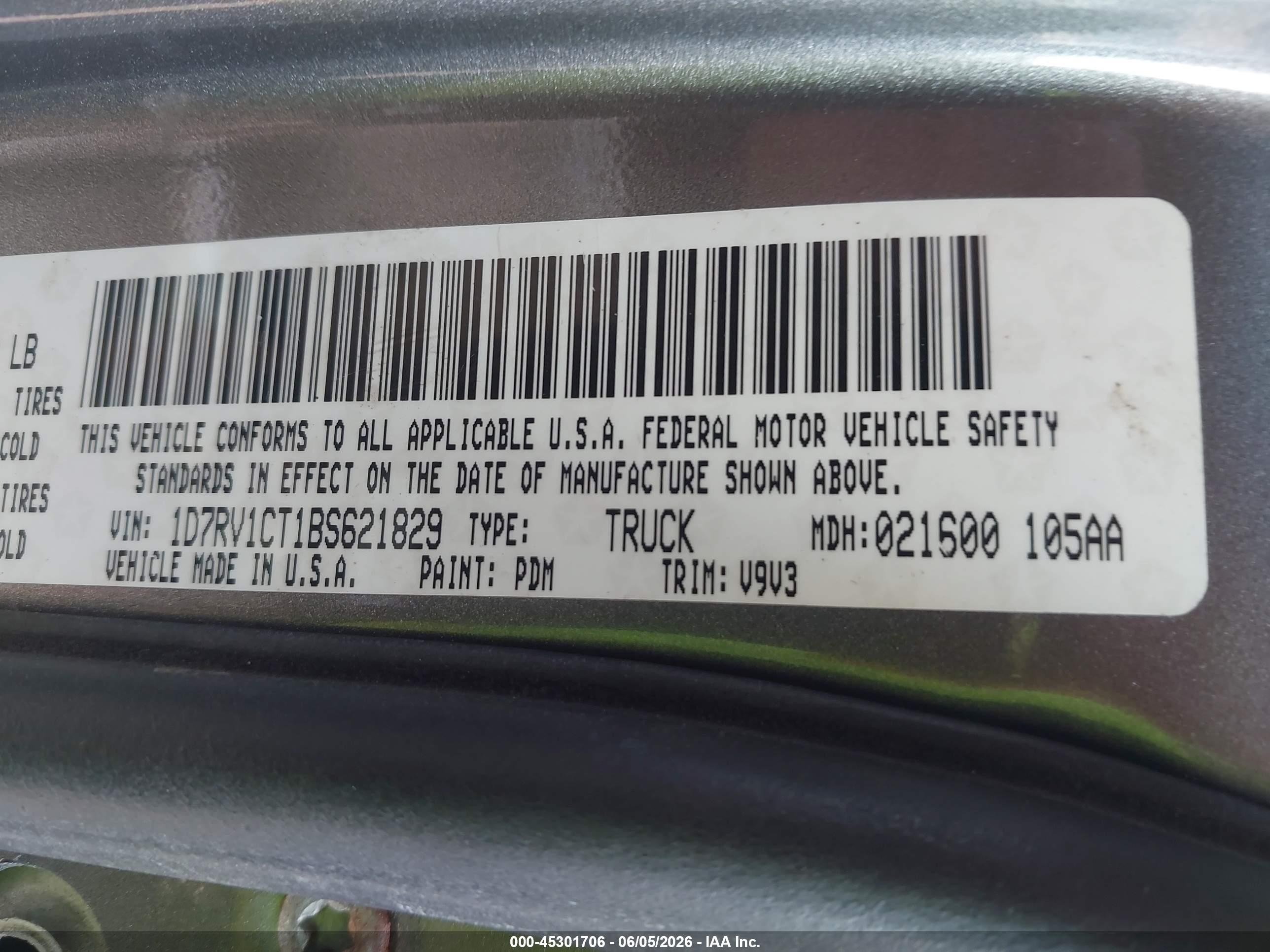 2011 Ram Ram 1500 Slt Серый vin: 1D7RV1CT1BS621829