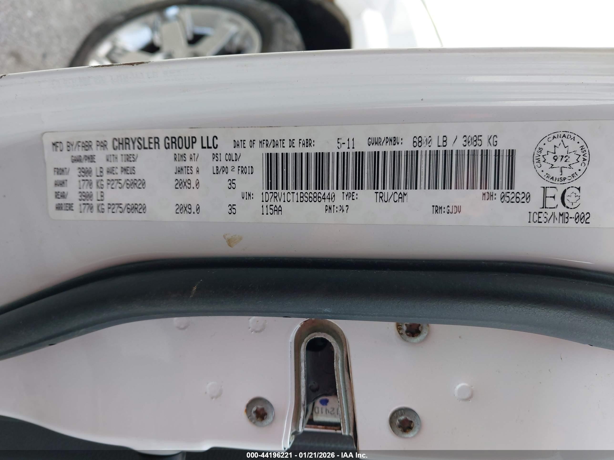 2011 Ram Ram 1500 Laramie White vin: 1D7RV1CT1BS686440