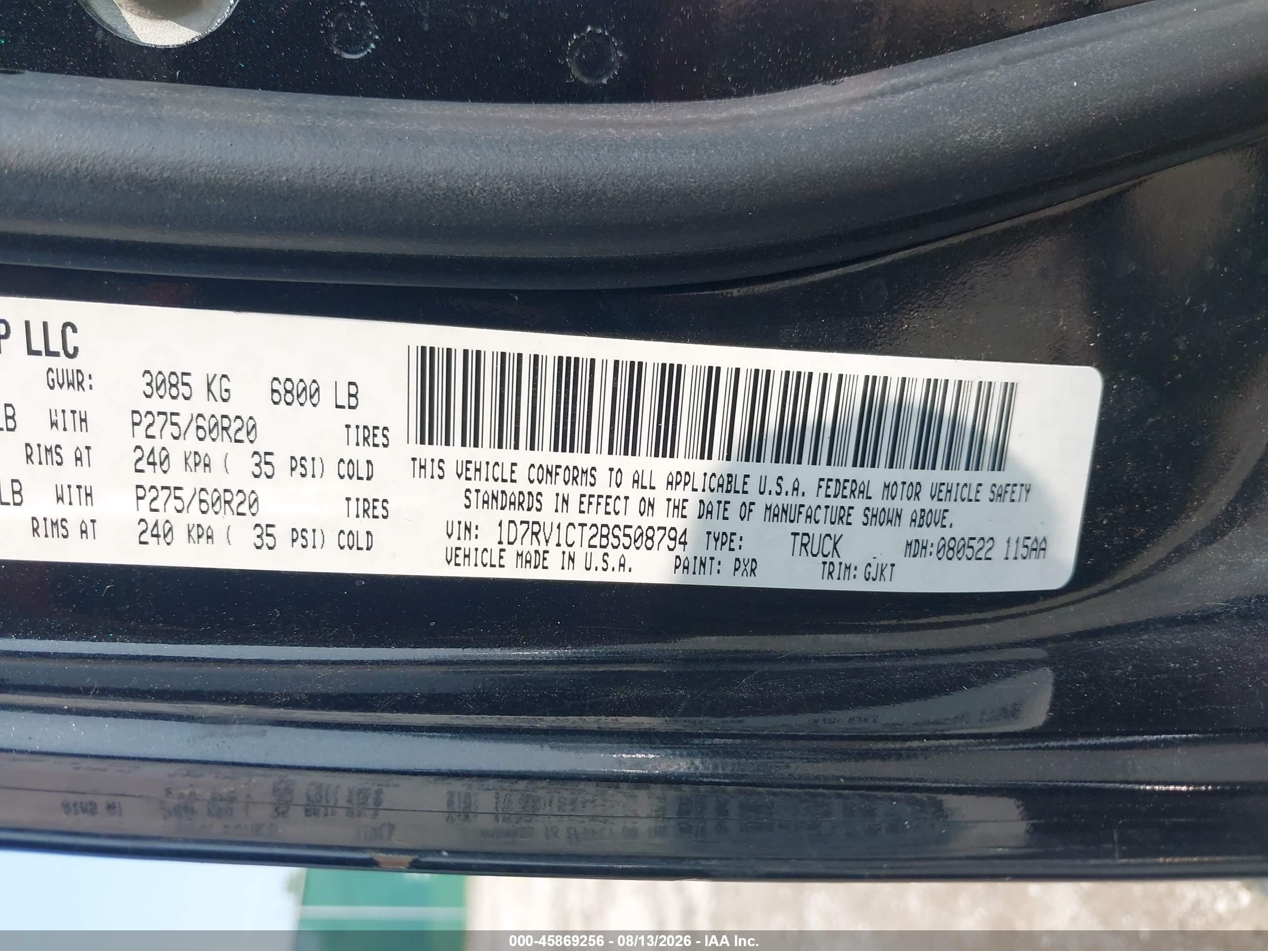 2011 Ram Ram 1500 Laramie Черный vin: 1D7RV1CT2BS508794