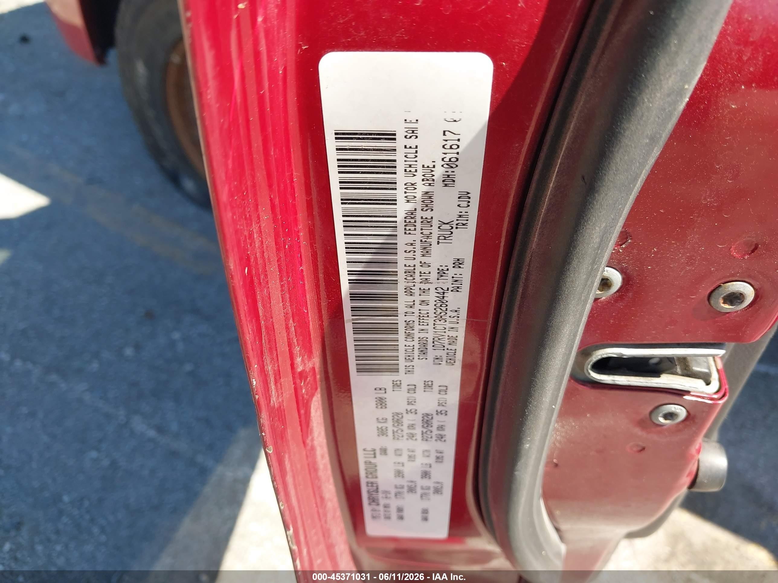 2010 Dodge Ram 1500 Slt/sport/trx Красный vin: 1D7RV1CT3AS260442