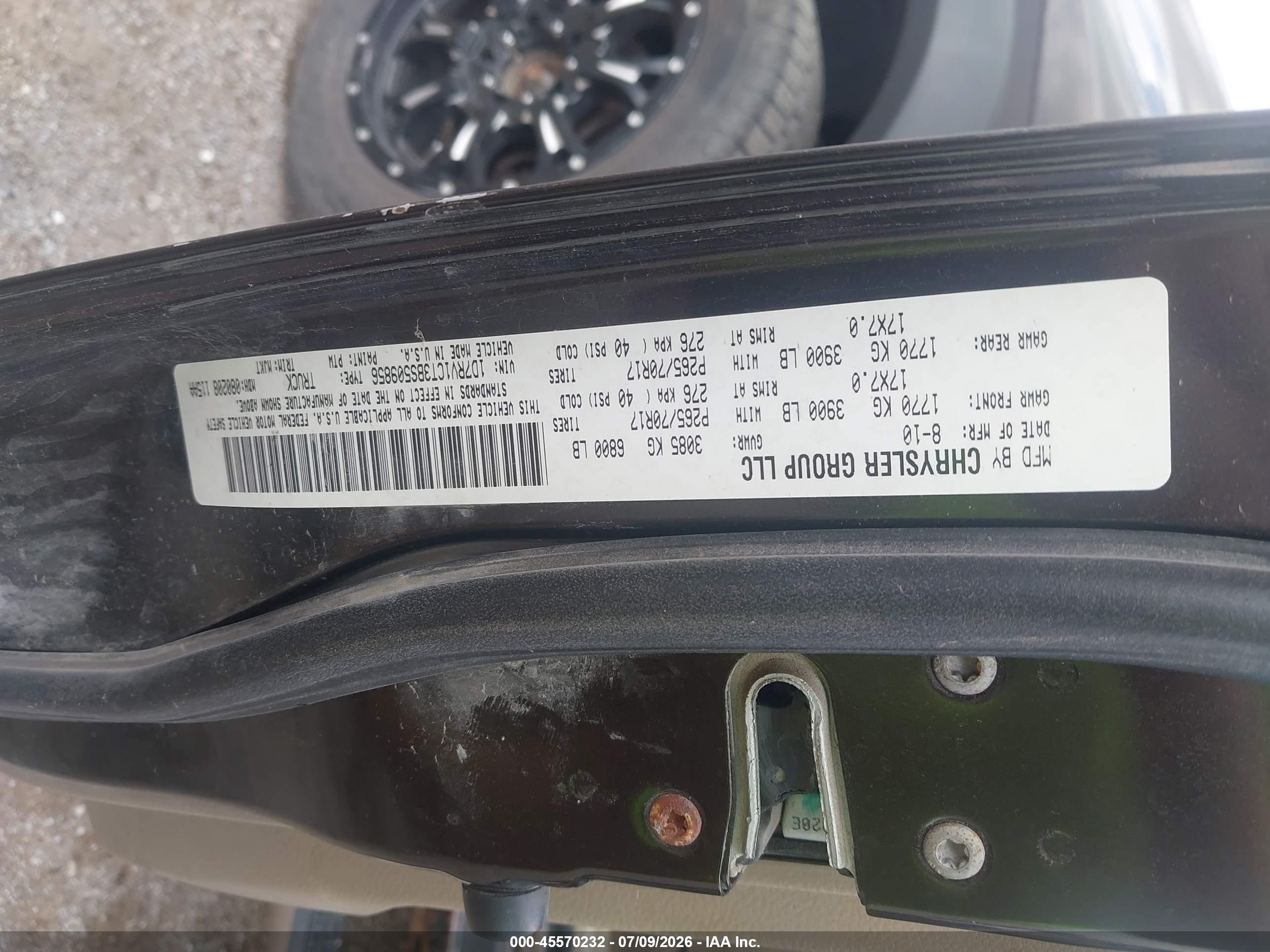 2011 Ram Ram 1500 Slt Черный vin: 1D7RV1CT3BS509856