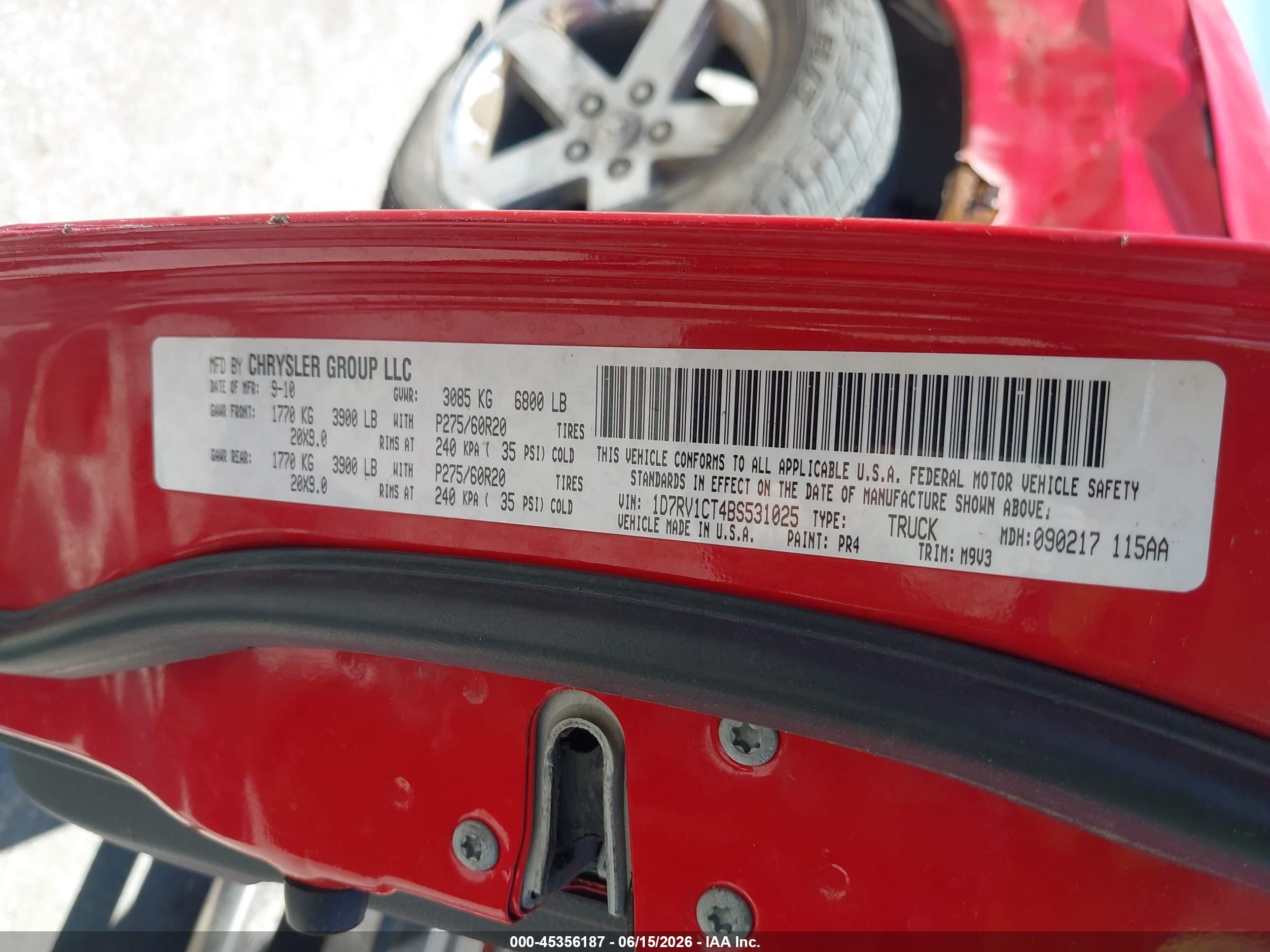 2011 Ram Ram 1500 Slt Красный vin: 1D7RV1CT4BS531025