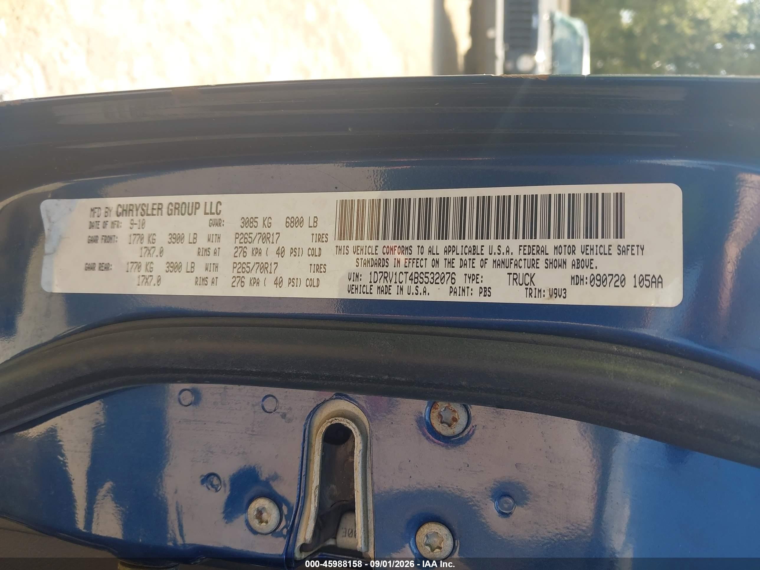 2011 Ram Ram 1500 Slt Blue vin: 1D7RV1CT4BS532076