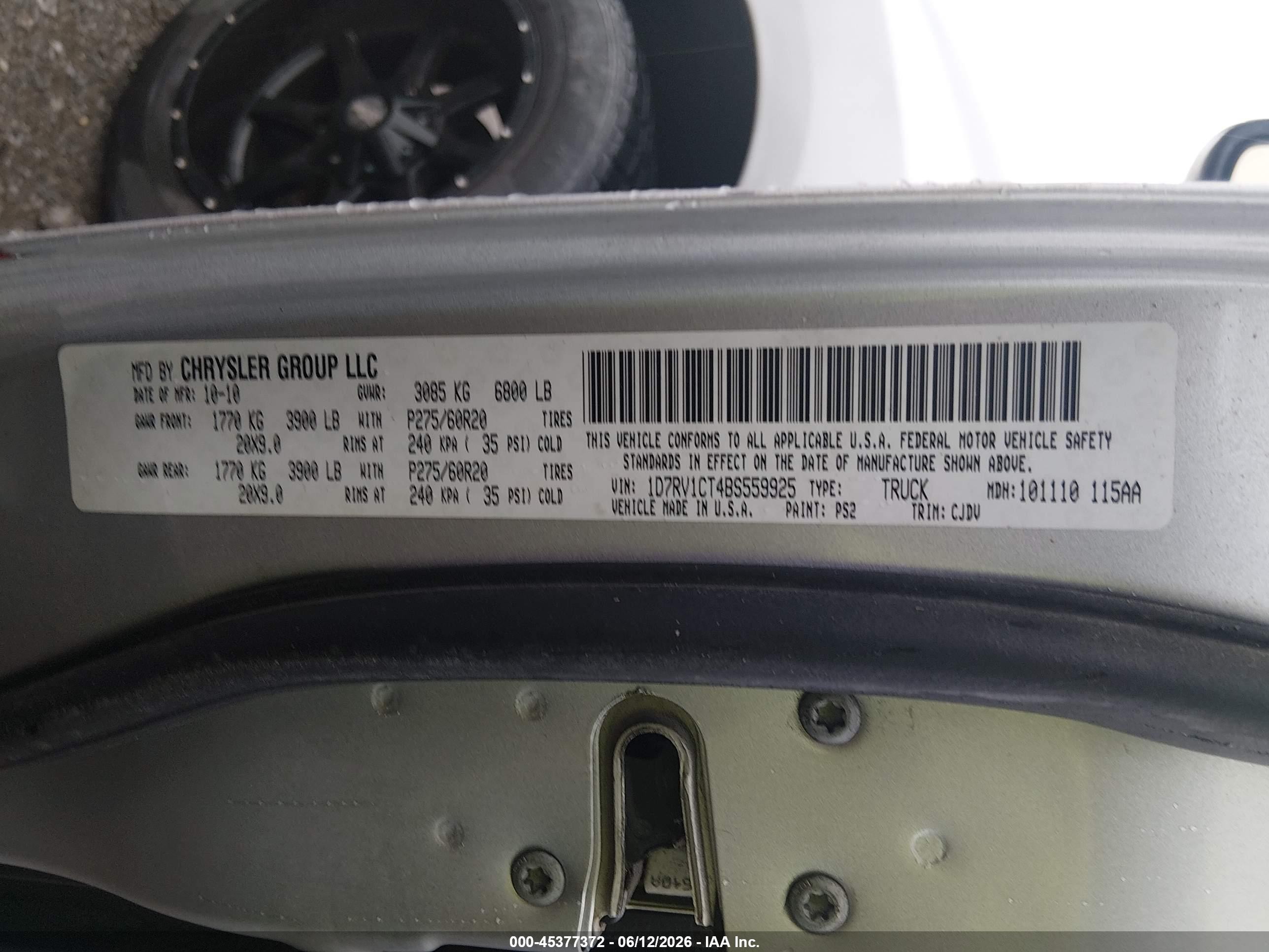 2011 Ram Ram 1500 Sport Серебряный vin: 1D7RV1CT4BS559925