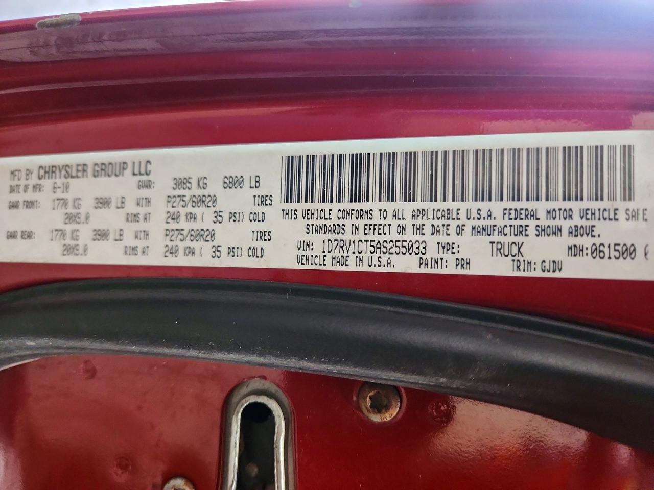 2010 Dodge Ram 1500 Red vin: 1D7RV1CT5AS255033