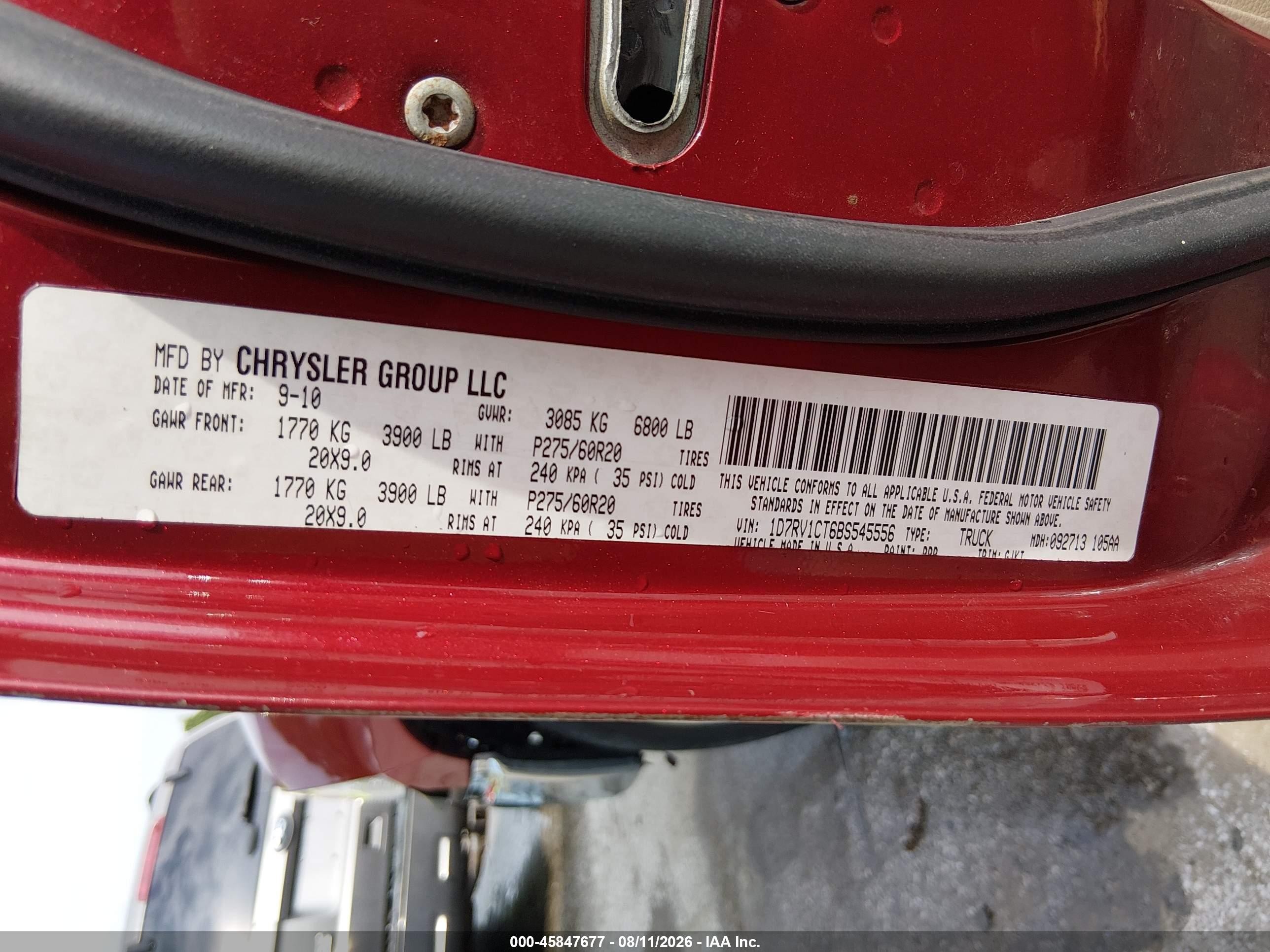 2011 Ram Ram 1500 Laramie Красный vin: 1D7RV1CT6BS545556