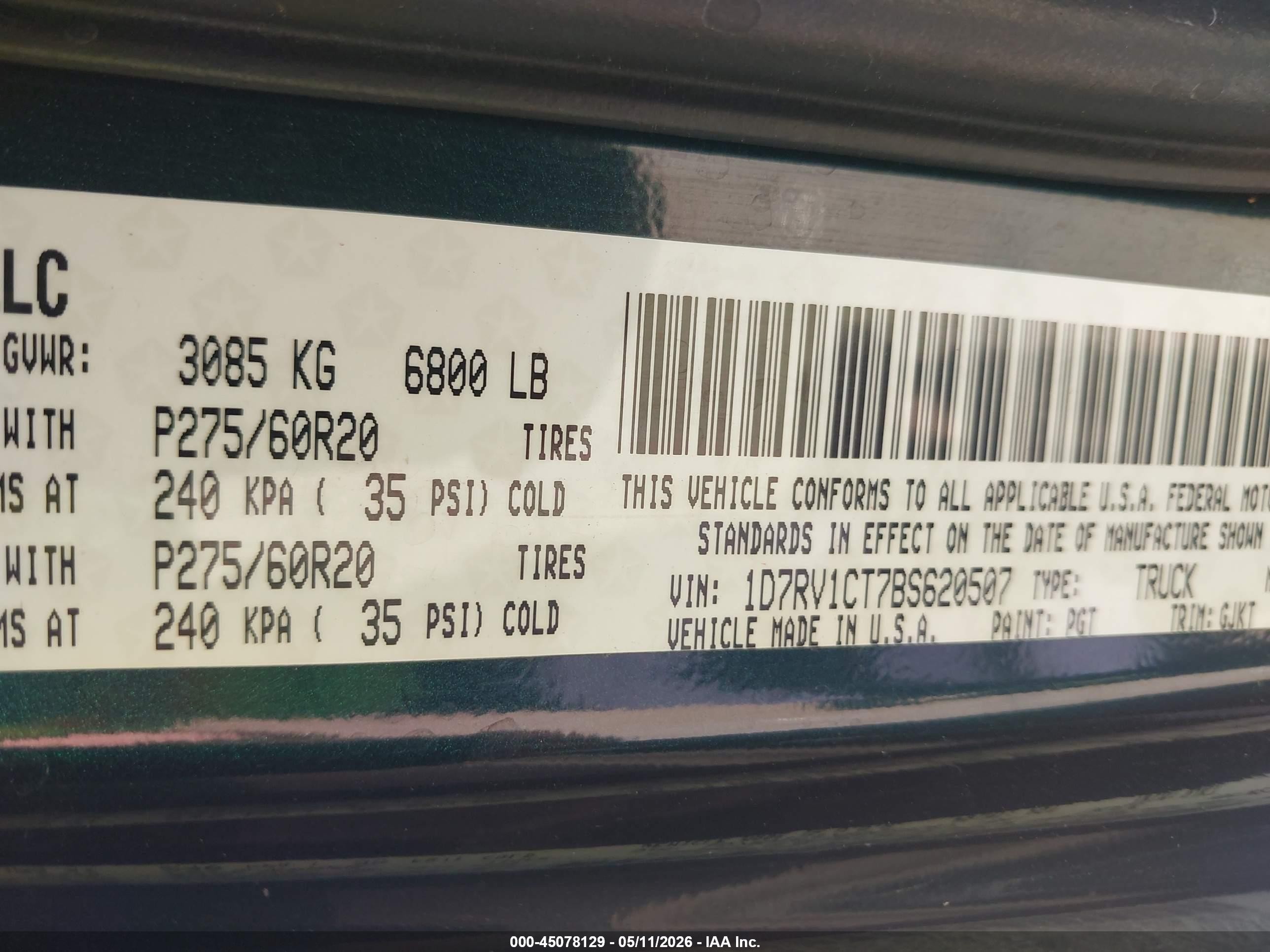 2011 Ram 1500 Laramie Зеленый vin: 1D7RV1CT7BS620507