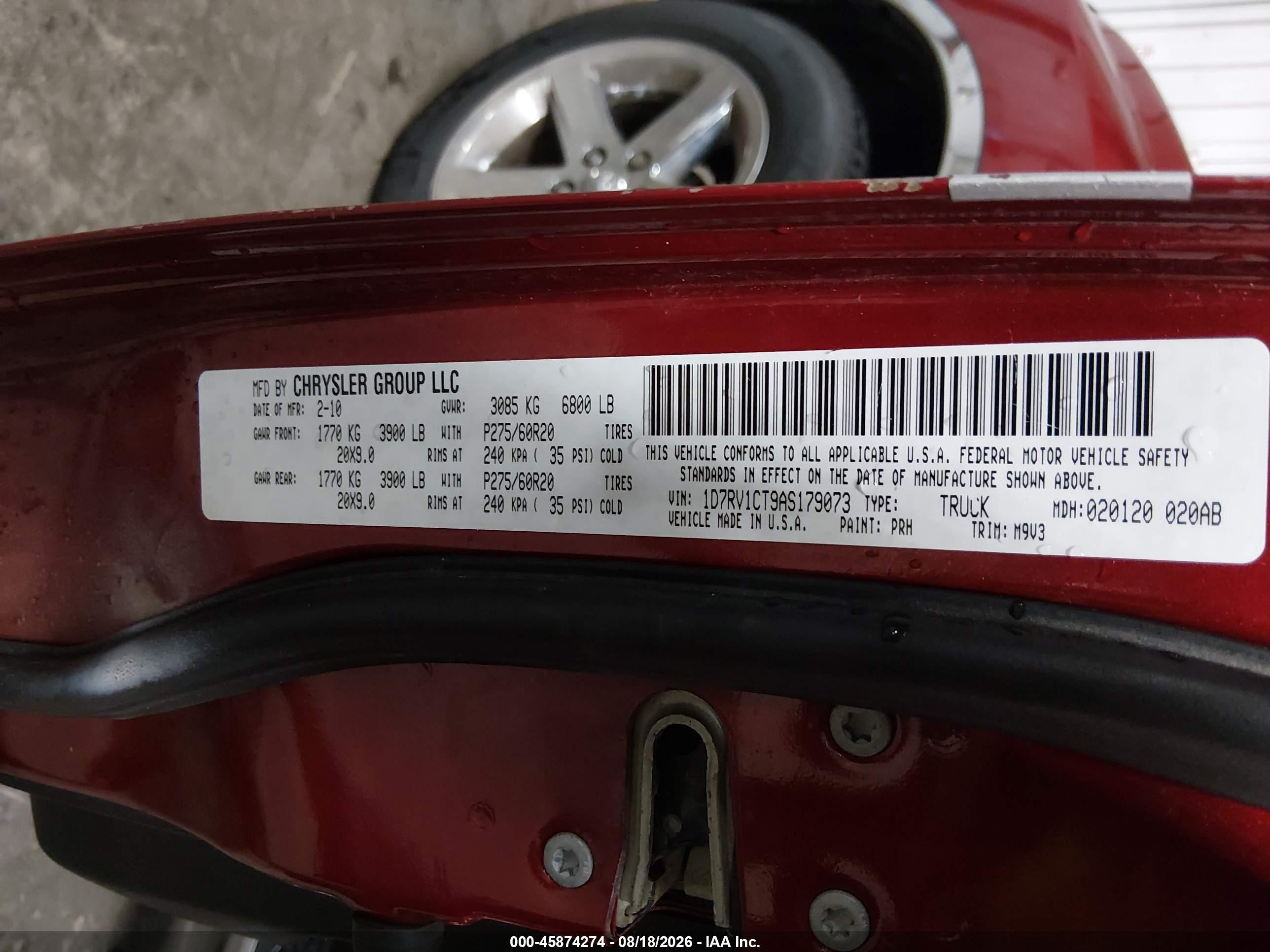 2010 Dodge Ram 1500 Slt/sport/trx Red vin: 1D7RV1CT9AS179073