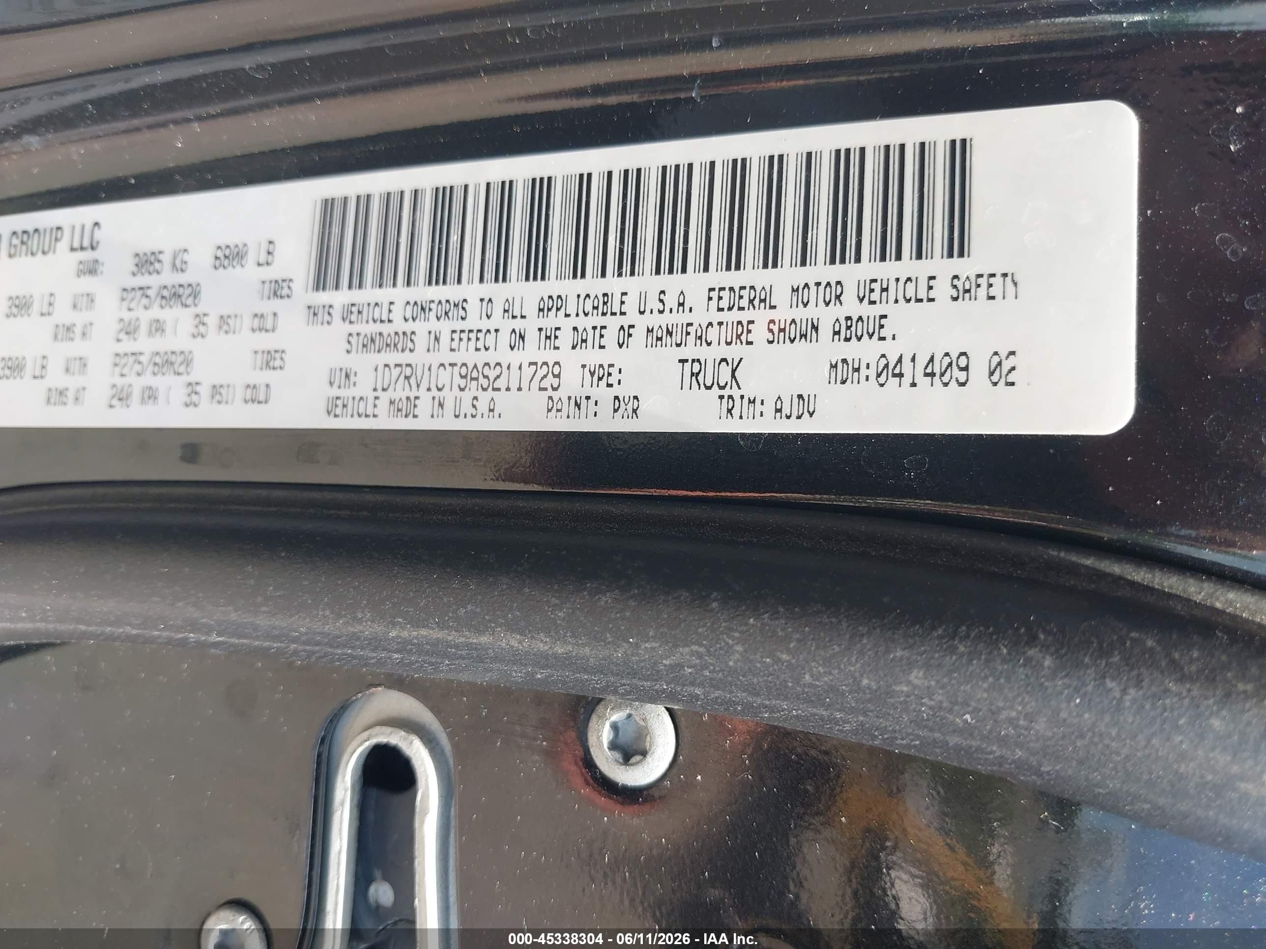 2010 Dodge Ram 1500 Slt/sport/trx Black vin: 1D7RV1CT9AS211729