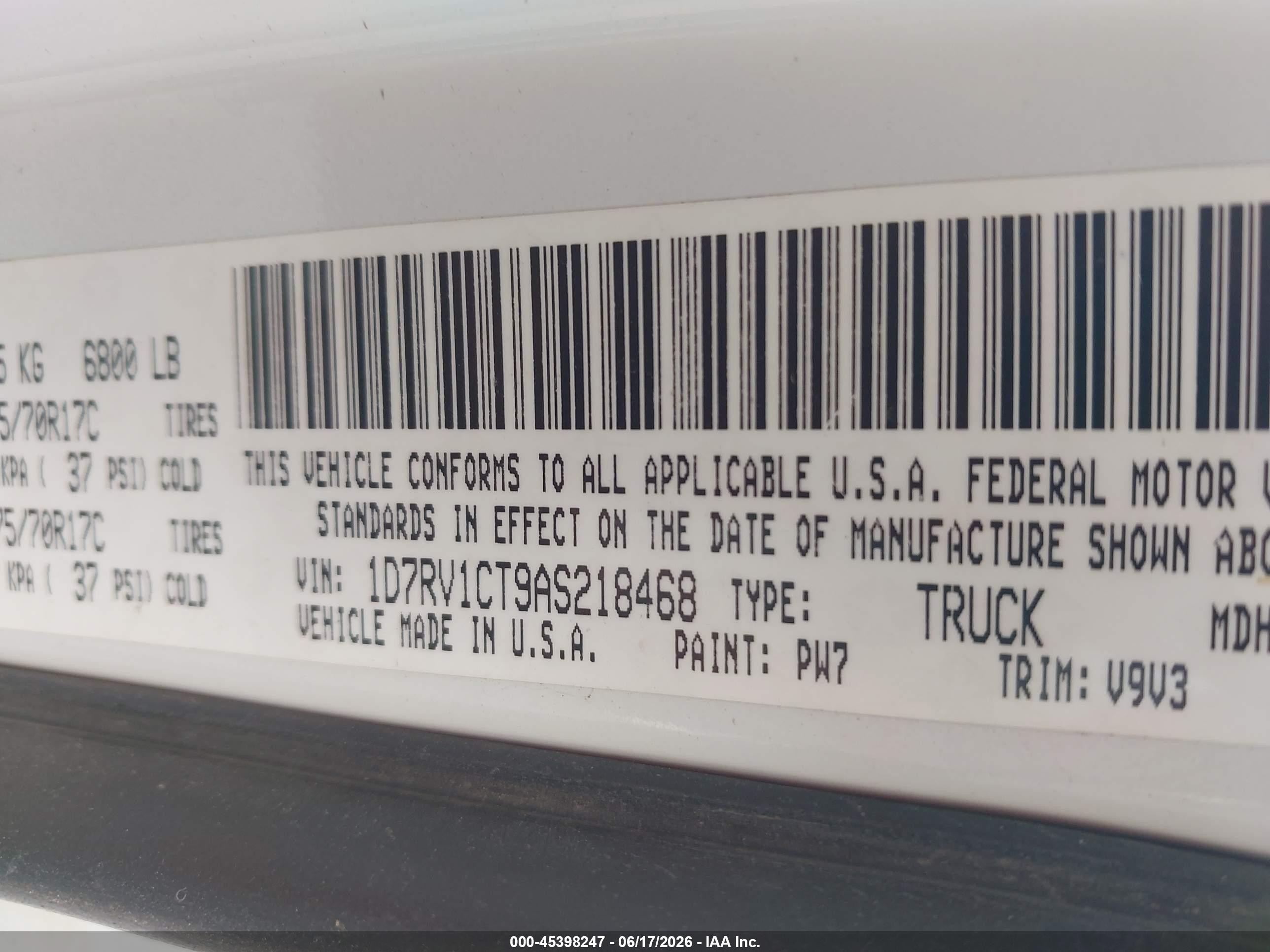 2010 Dodge Ram 1500 Slt/sport/trx White vin: 1D7RV1CT9AS218468