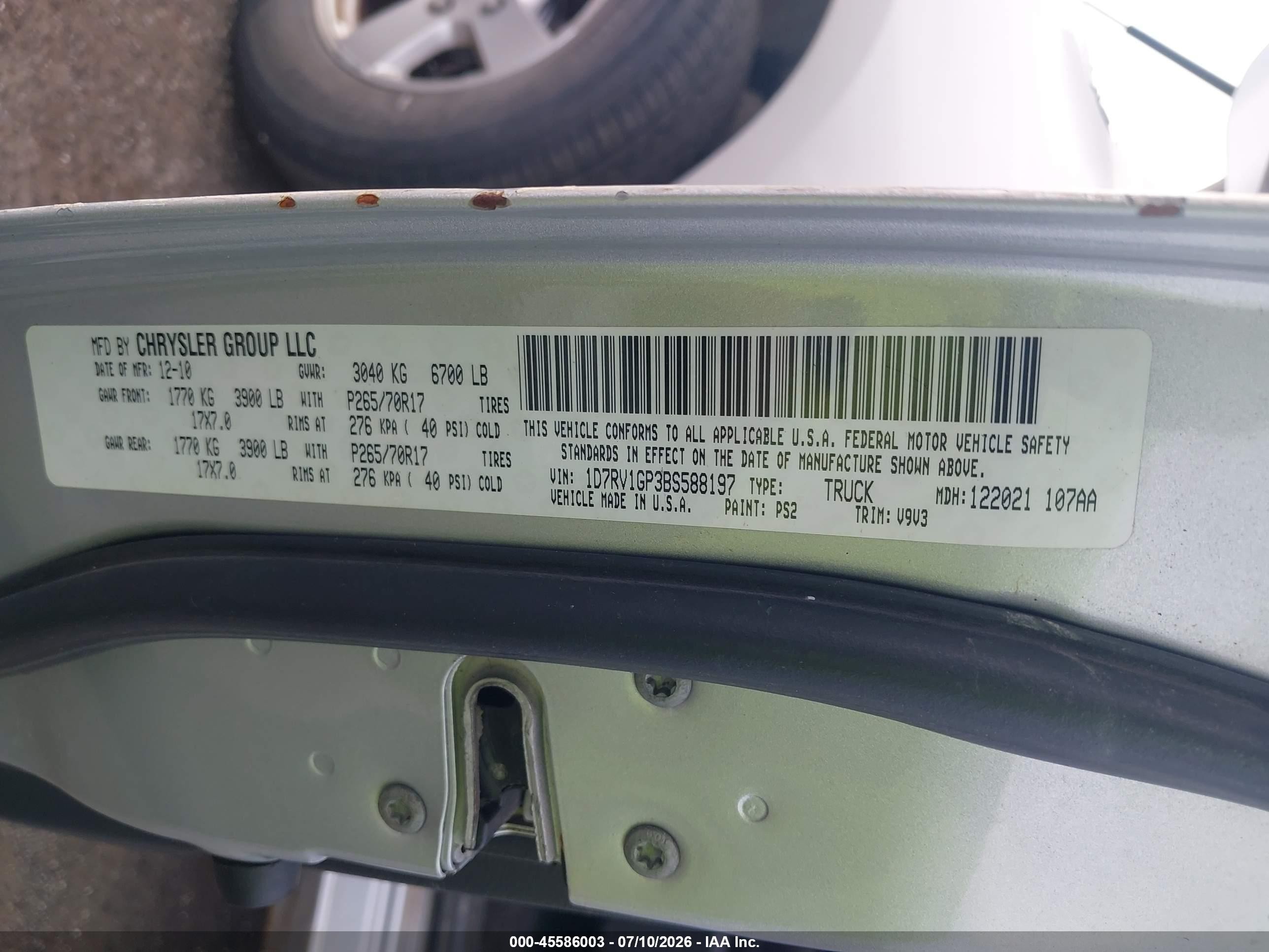 2011 Ram Ram 1500 Slt Серебряный vin: 1D7RV1GP3BS588197