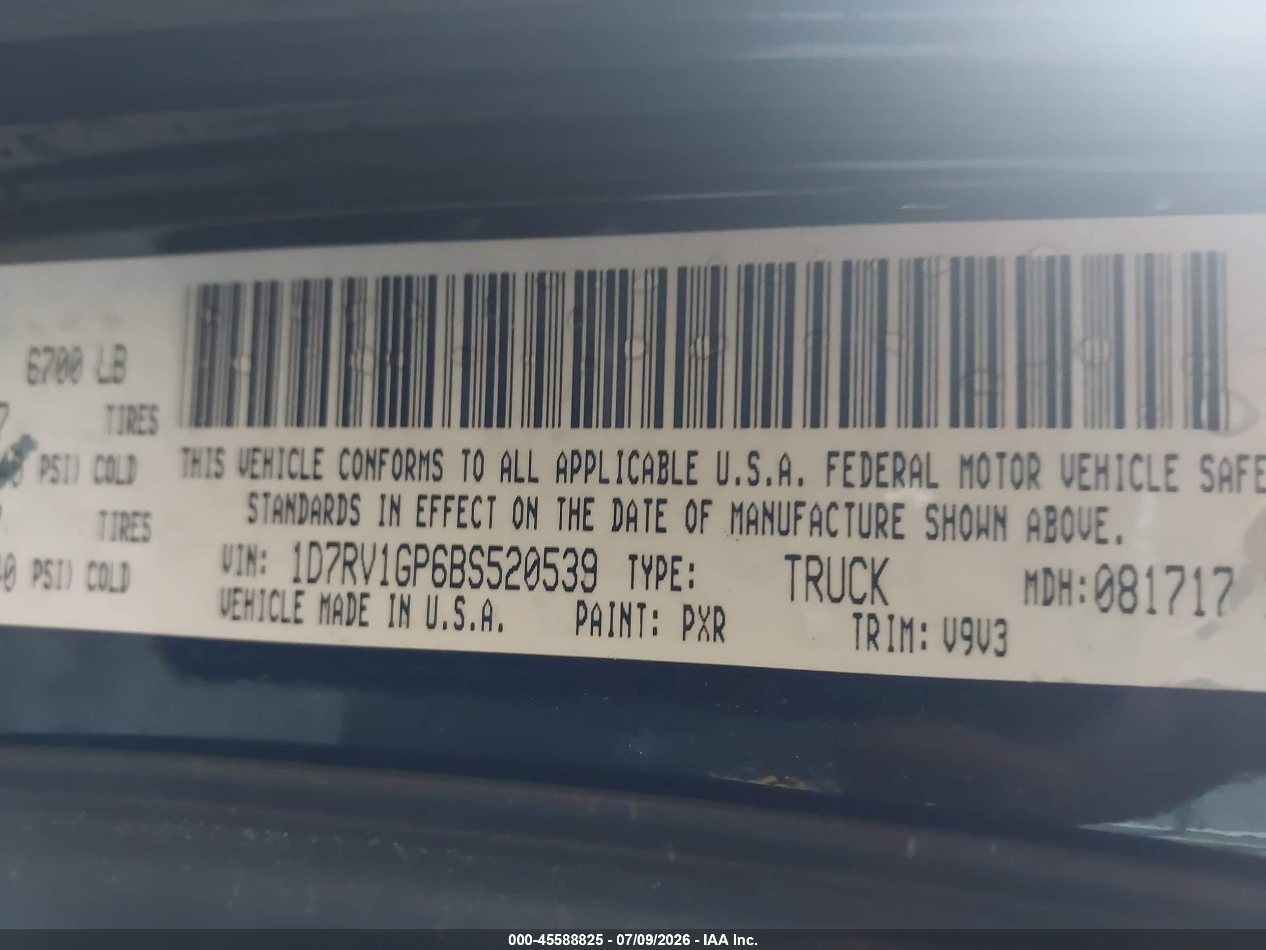 2011 Ram Ram 1500 Slt Черный vin: 1D7RV1GP6BS520539