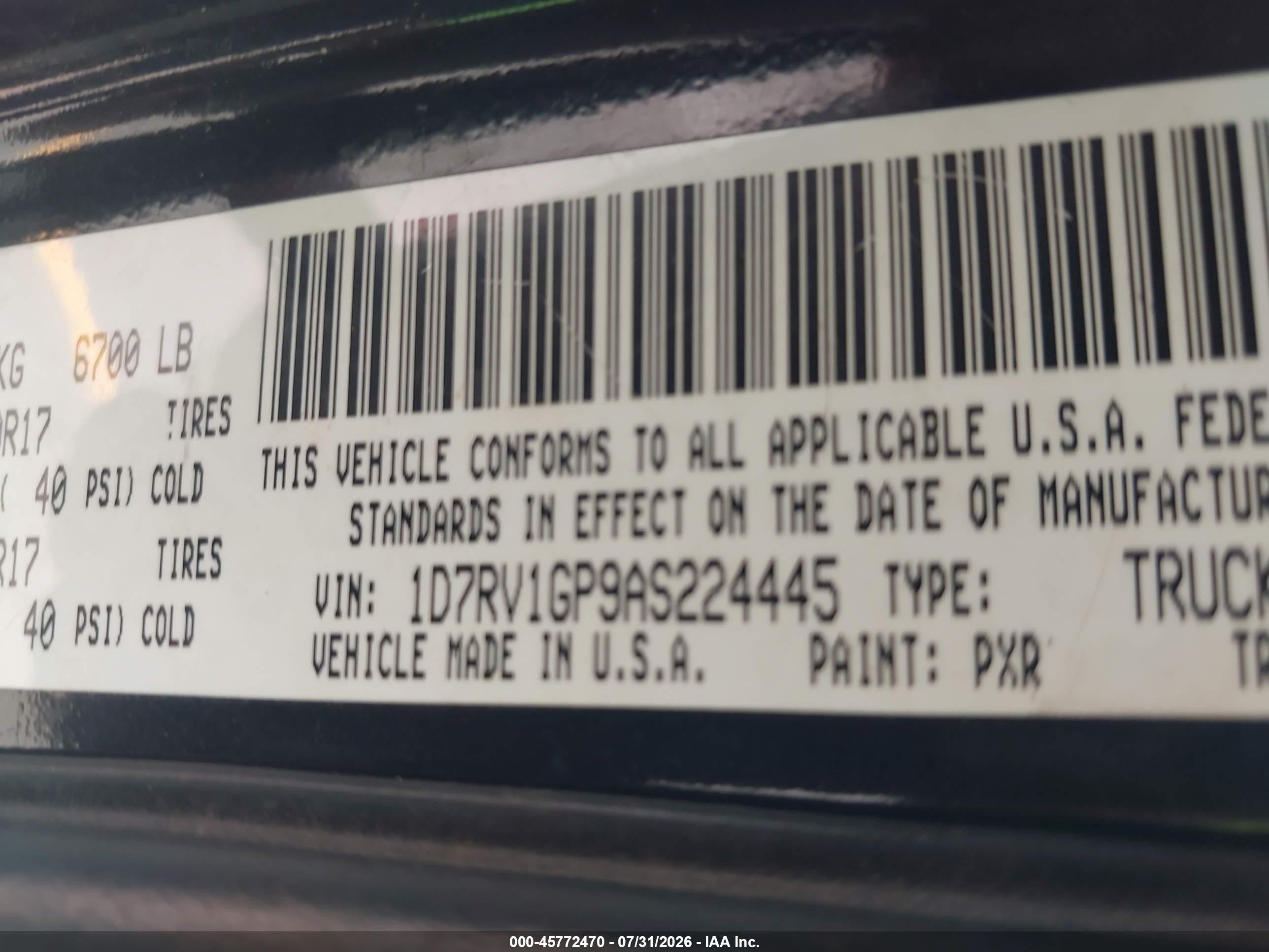 2010 Dodge Ram 1500 St Black vin: 1D7RV1GP9AS224445