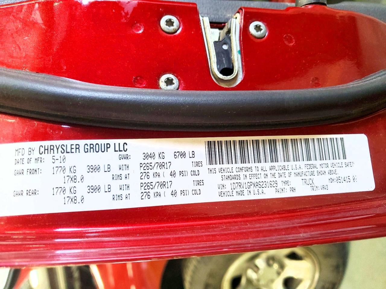 2010 Dodge Ram 1500 Red vin: 1D7RV1GPXAS231629