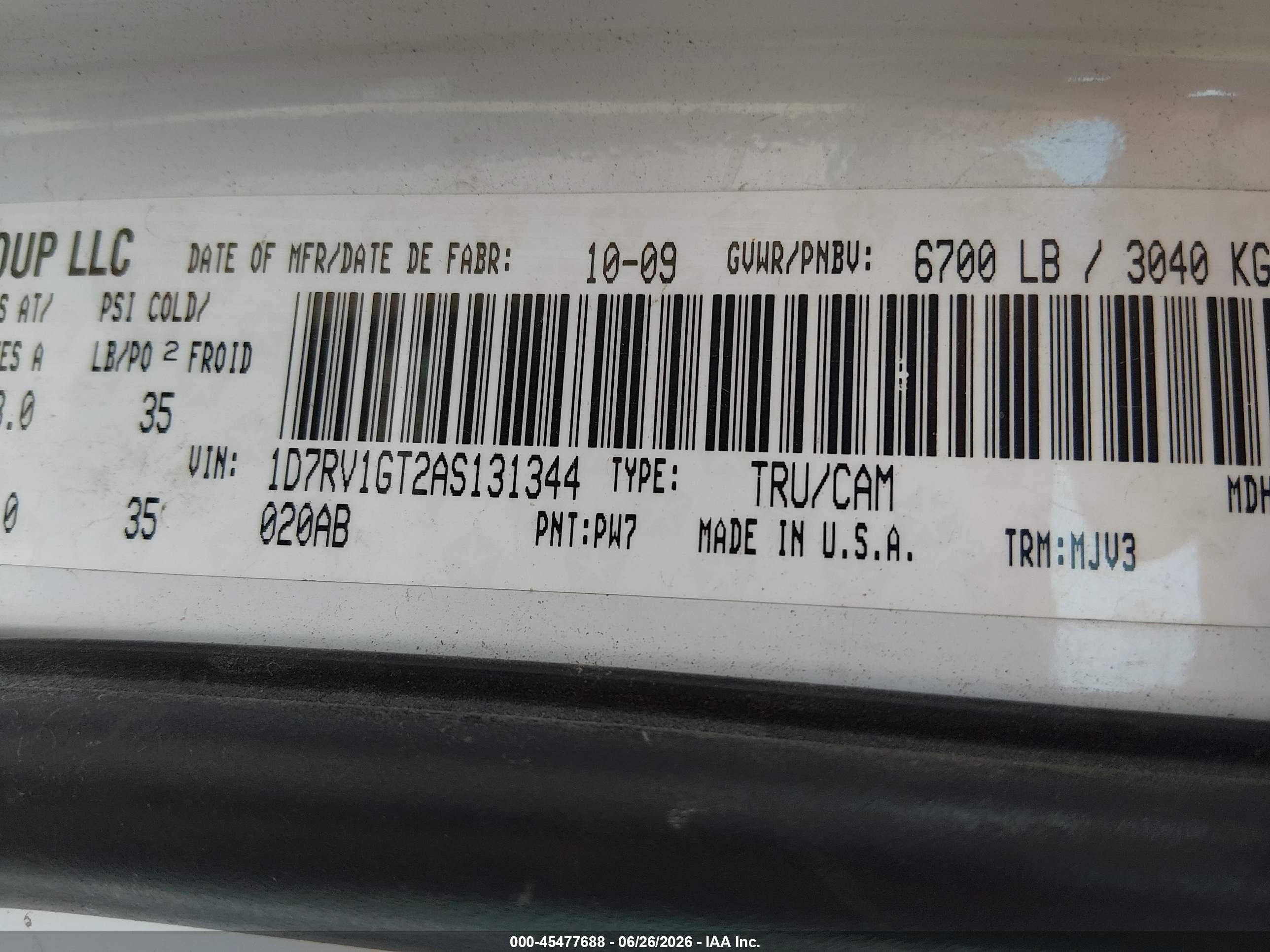 2010 Dodge Ram 1500 Slt White vin: 1D7RV1GT2AS131344