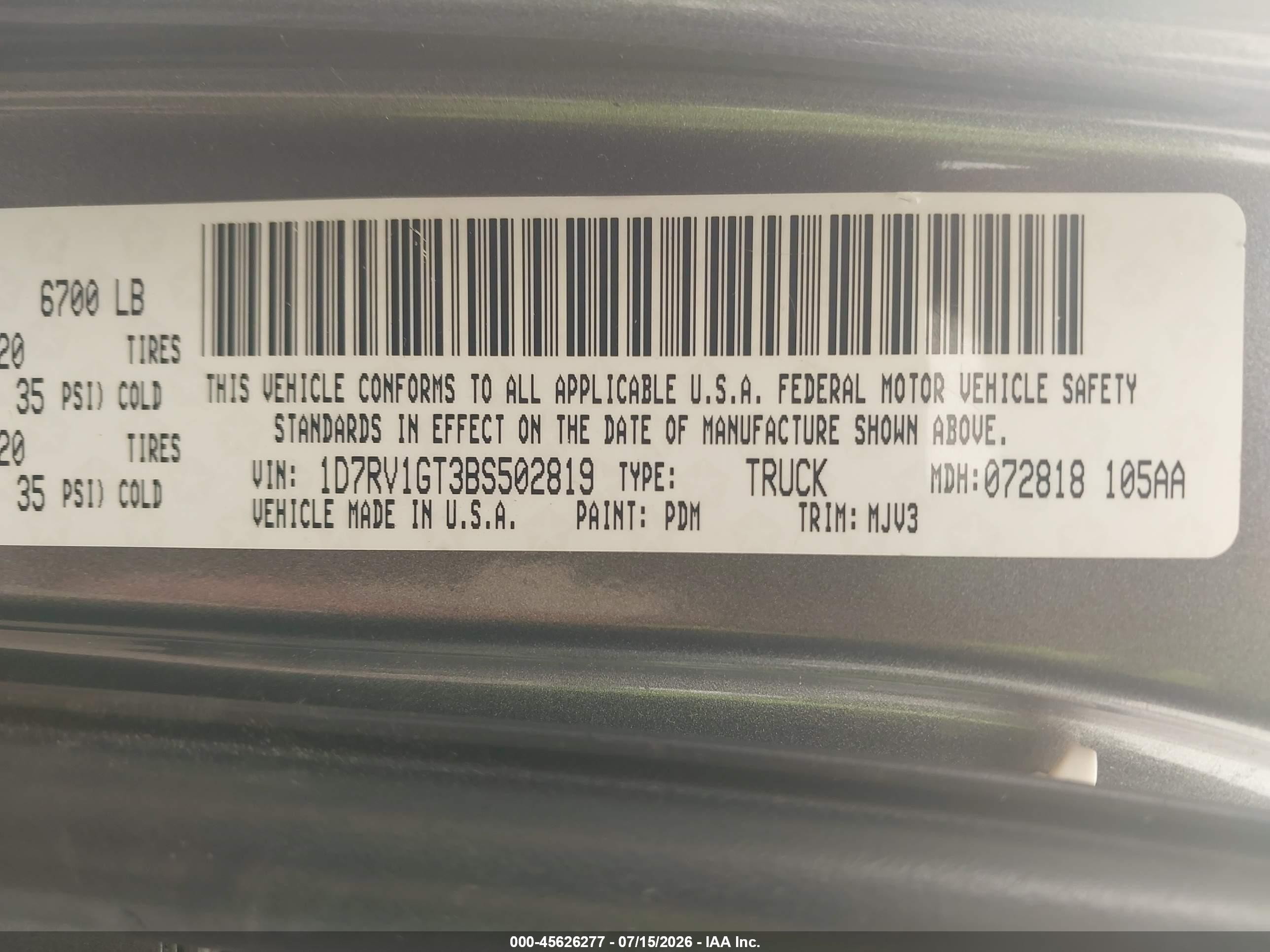 2011 Ram Ram 1500 Slt Gray vin: 1D7RV1GT3BS502819