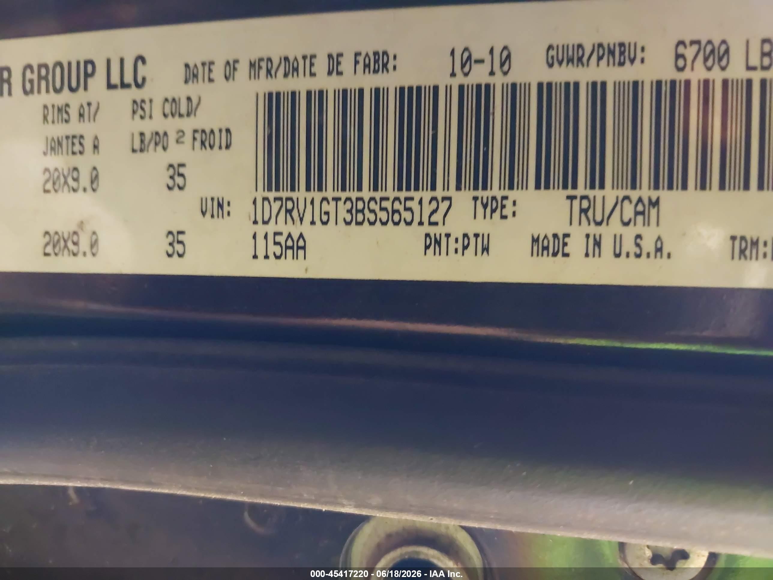 2011 Ram Ram 1500 Slt Черный vin: 1D7RV1GT3BS565127