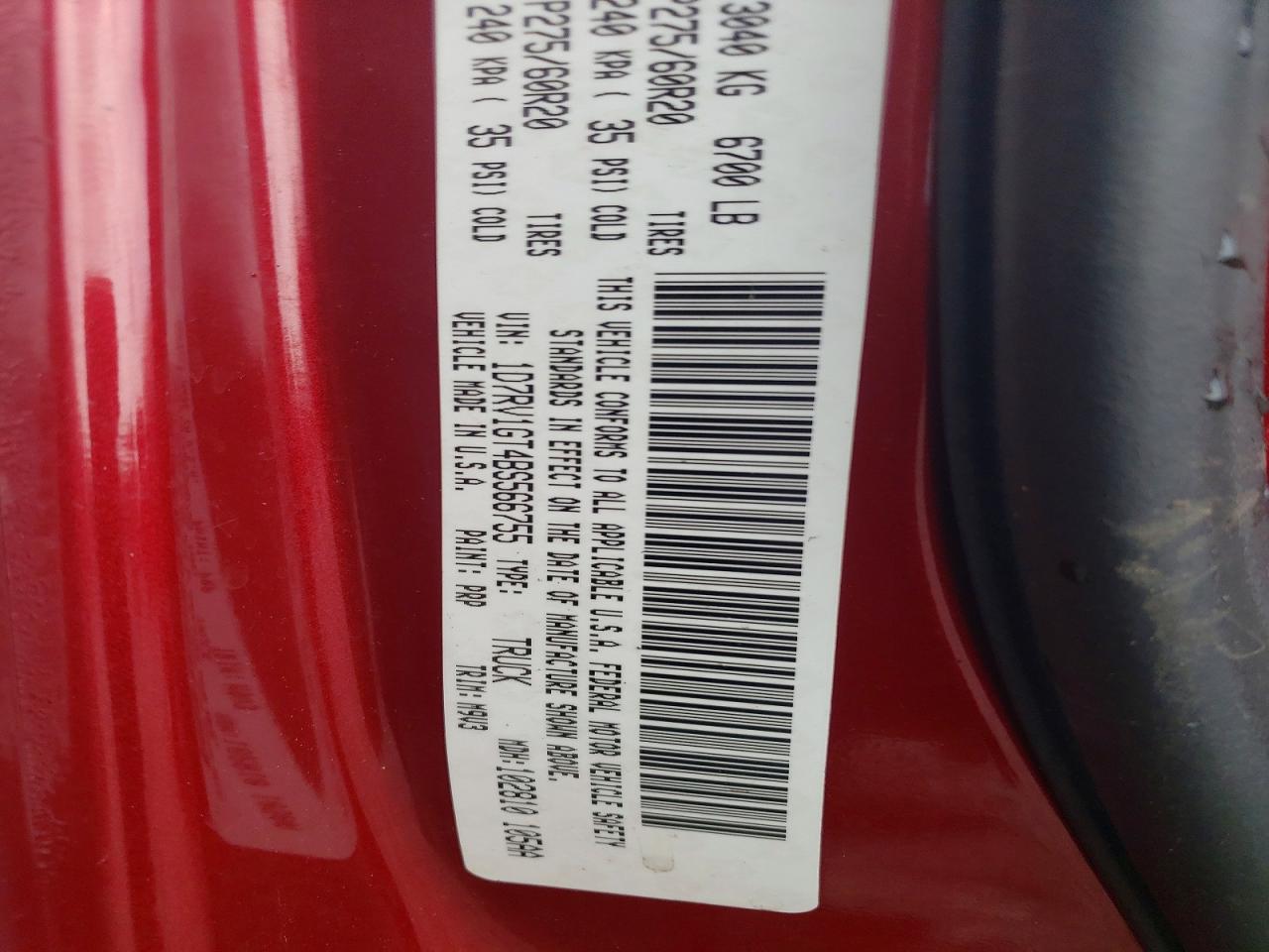 2011 Dodge Ram 1500 Red vin: 1D7RV1GT4BS566755