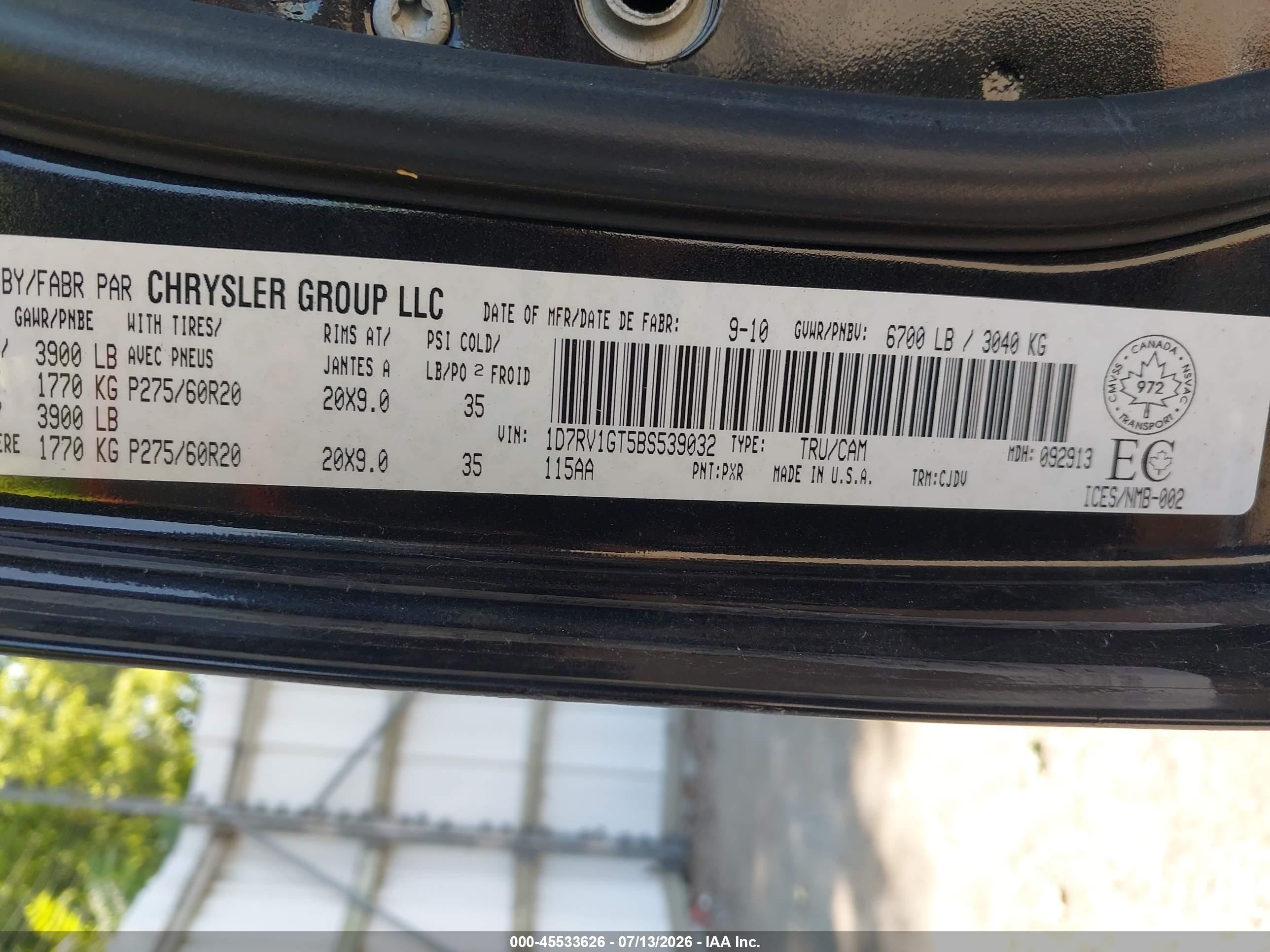 2011 Ram Ram 1500 Sport Черный vin: 1D7RV1GT5BS539032