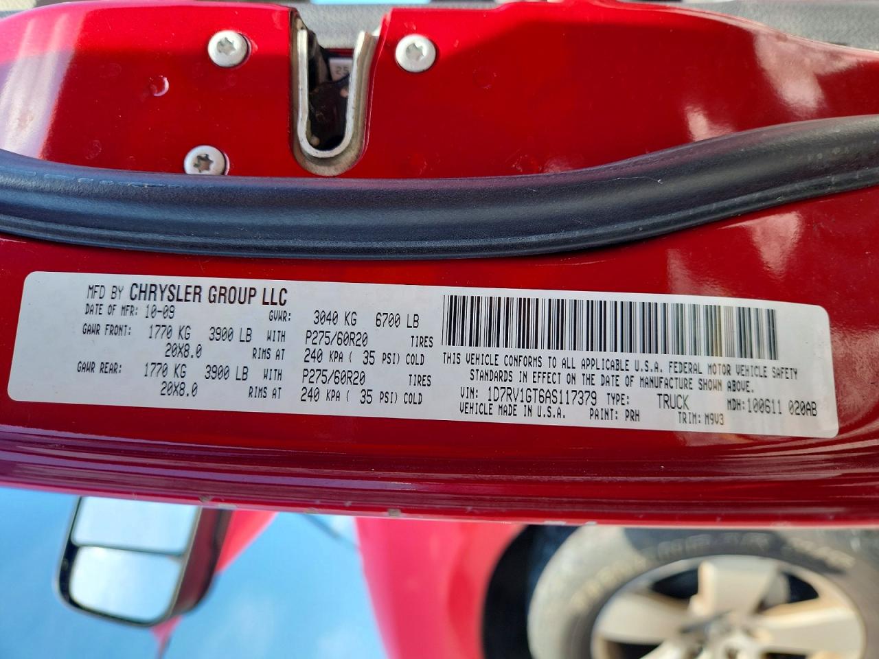 2010 Dodge Ram 1500 Red vin: 1D7RV1GT6AS117379
