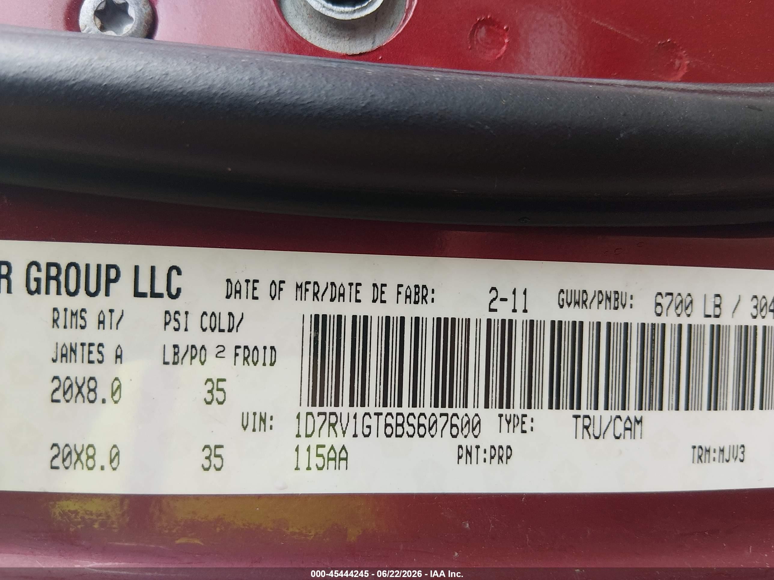2011 Ram Ram 1500 Slt Maroon vin: 1D7RV1GT6BS607600