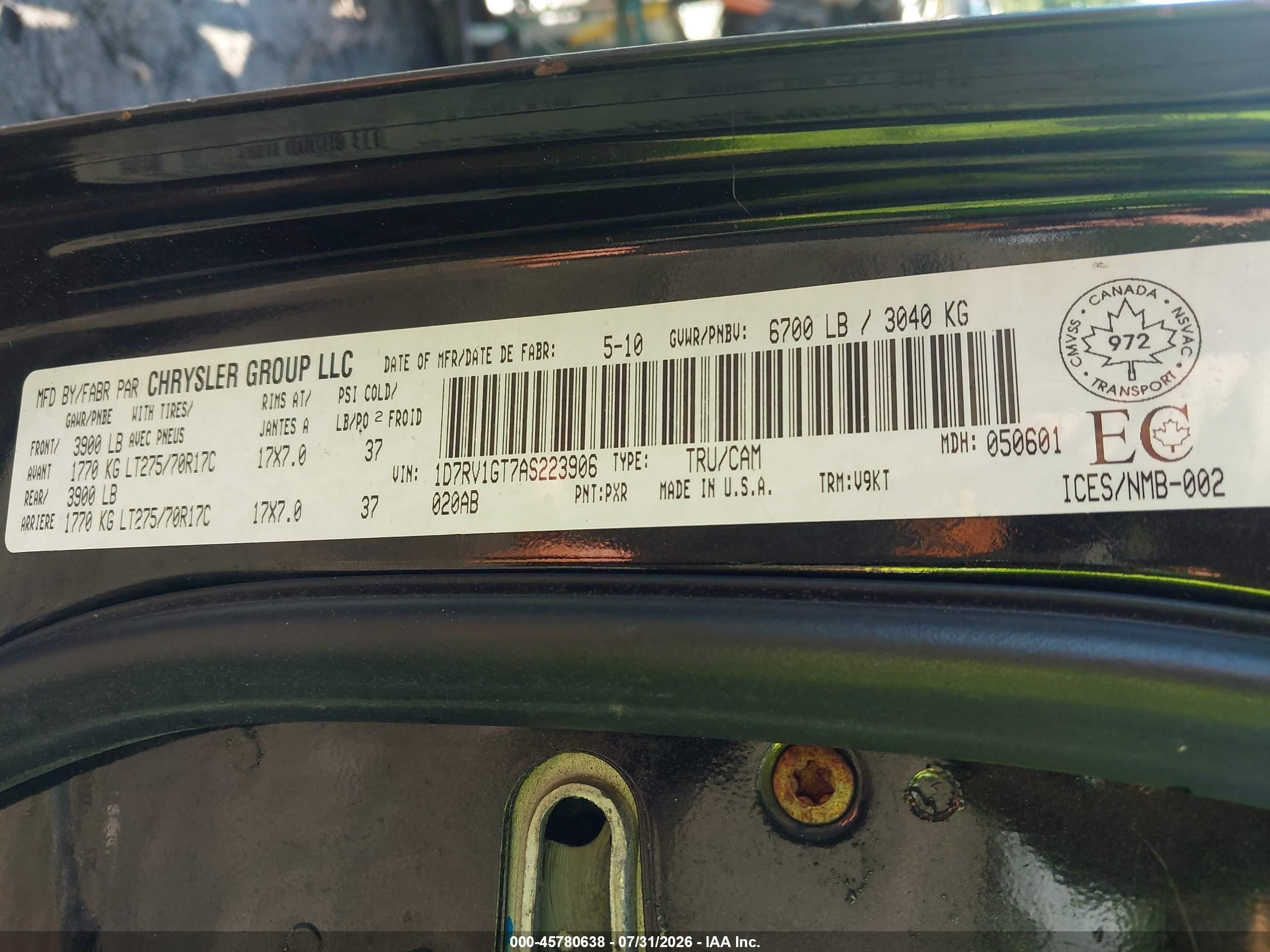 2010 Dodge Ram 1500 Trx Черный vin: 1D7RV1GT7AS223906