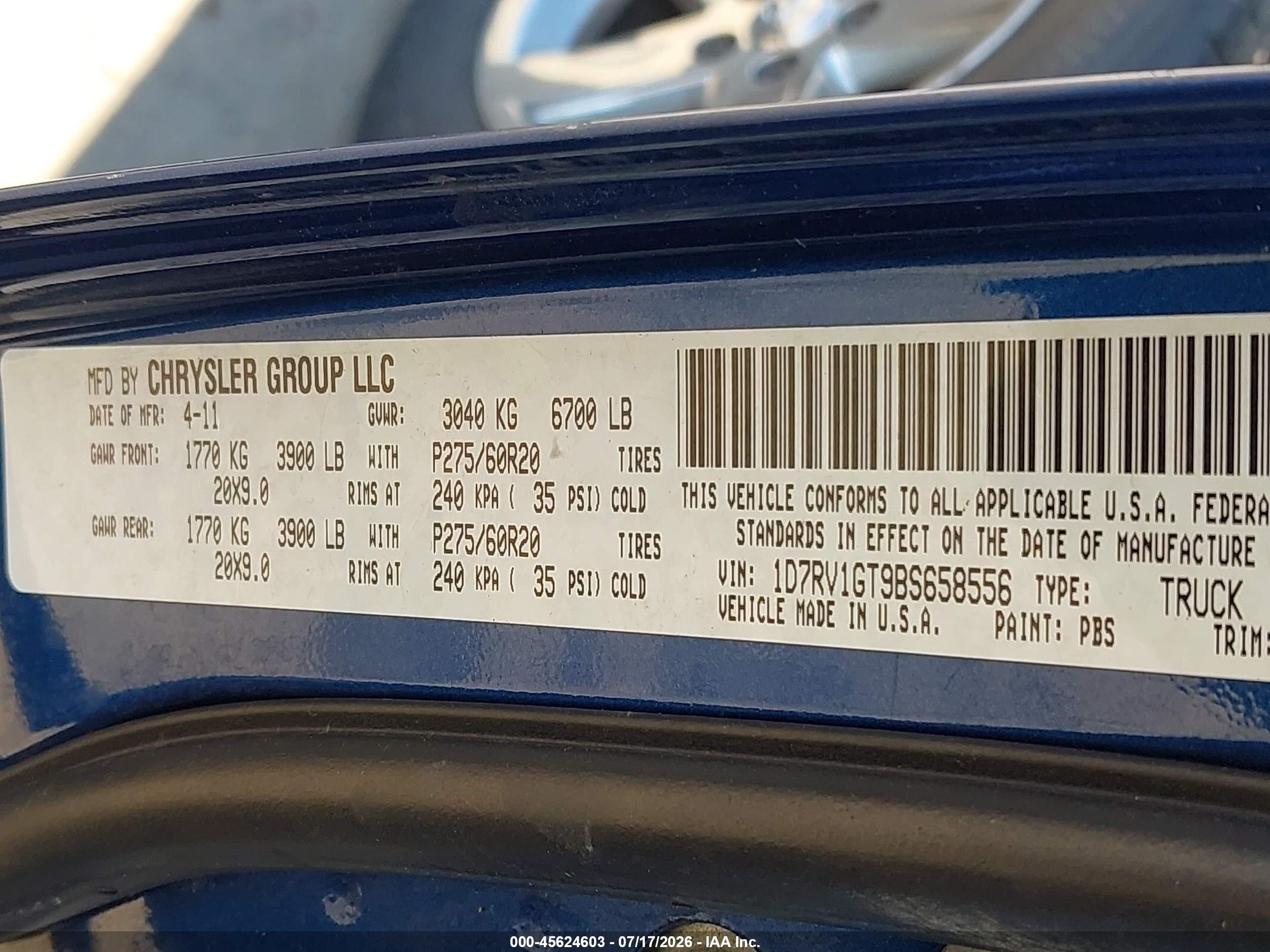 2011 Ram Ram 1500 Slt Blue vin: 1D7RV1GT9BS658556