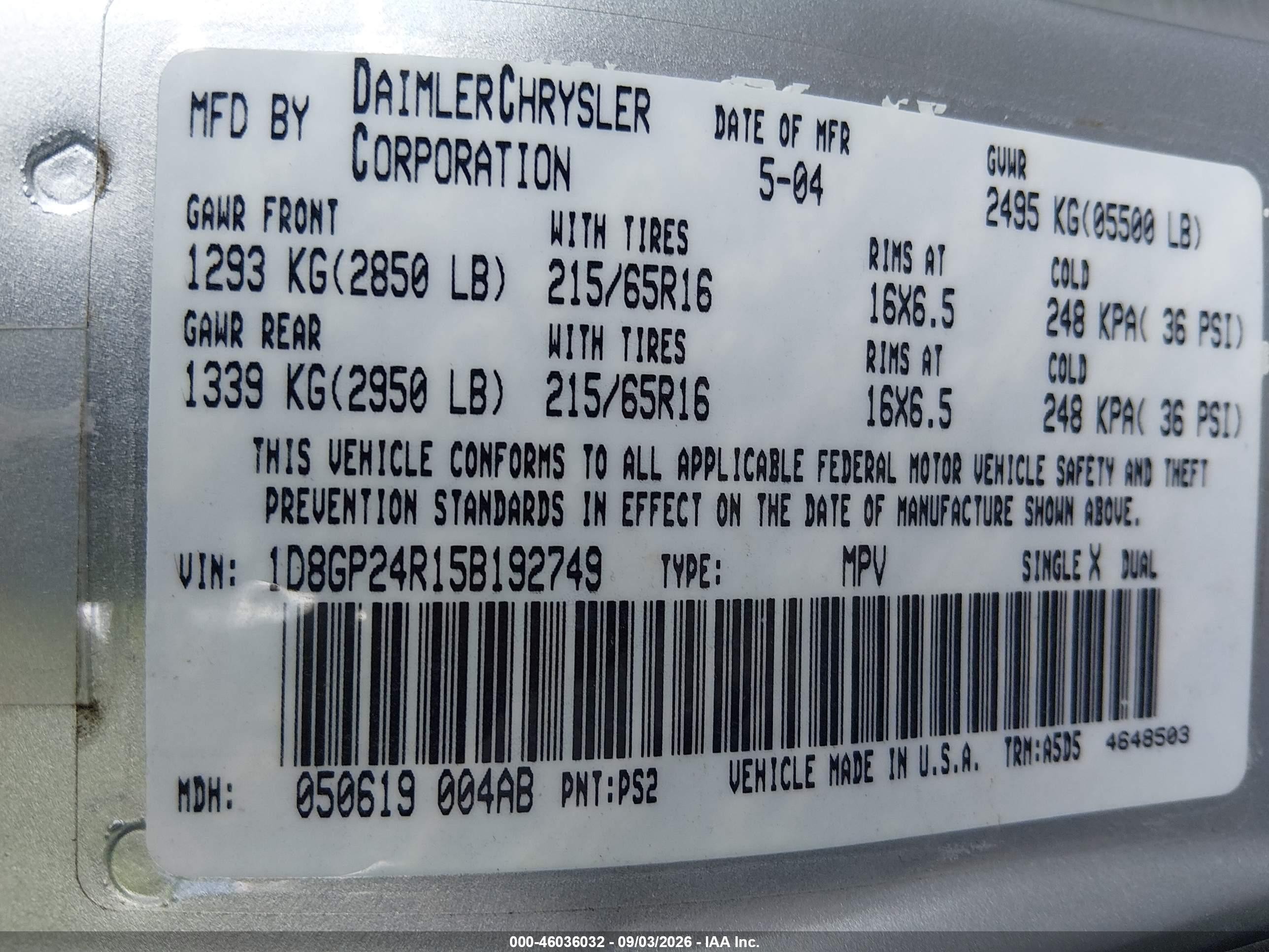 2005 Dodge Grand Caravan Se Silver vin: 1D8GP24R15B192749