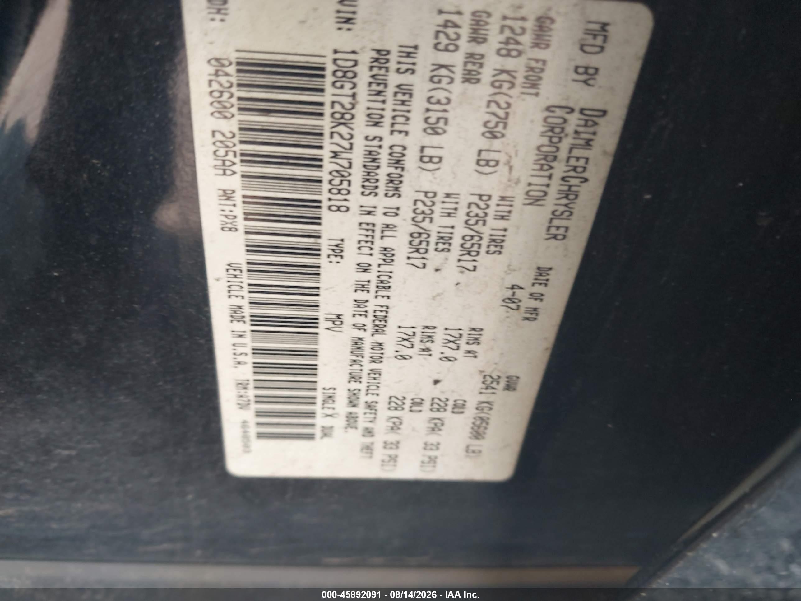 2007 Dodge Nitro Sxt Black vin: 1D8GT28K27W705818