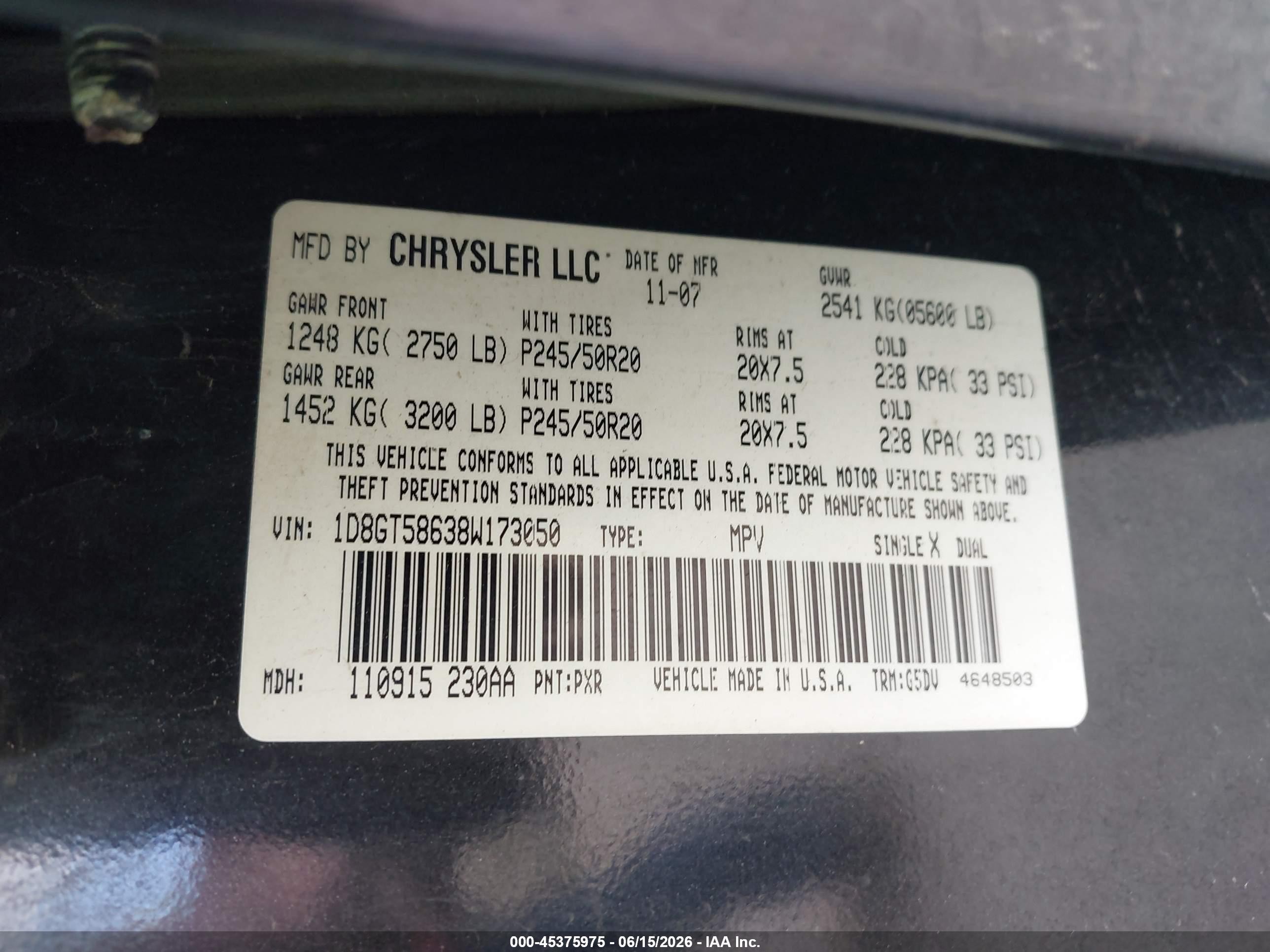 2008 Dodge Nitro Slt/rt Black vin: 1D8GT58638W173050