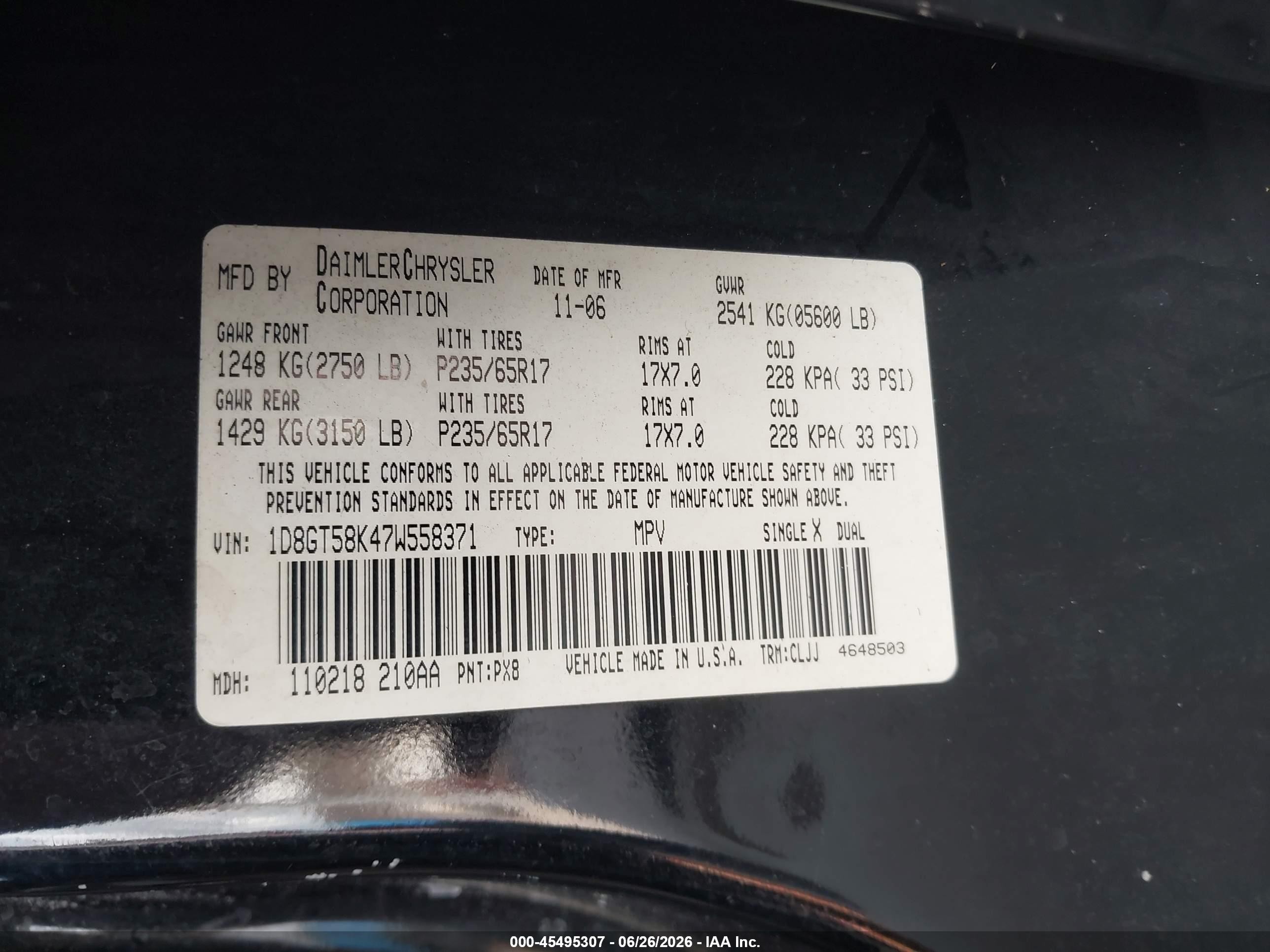 2007 Dodge Nitro Slt/rt Black vin: 1D8GT58K47W558371