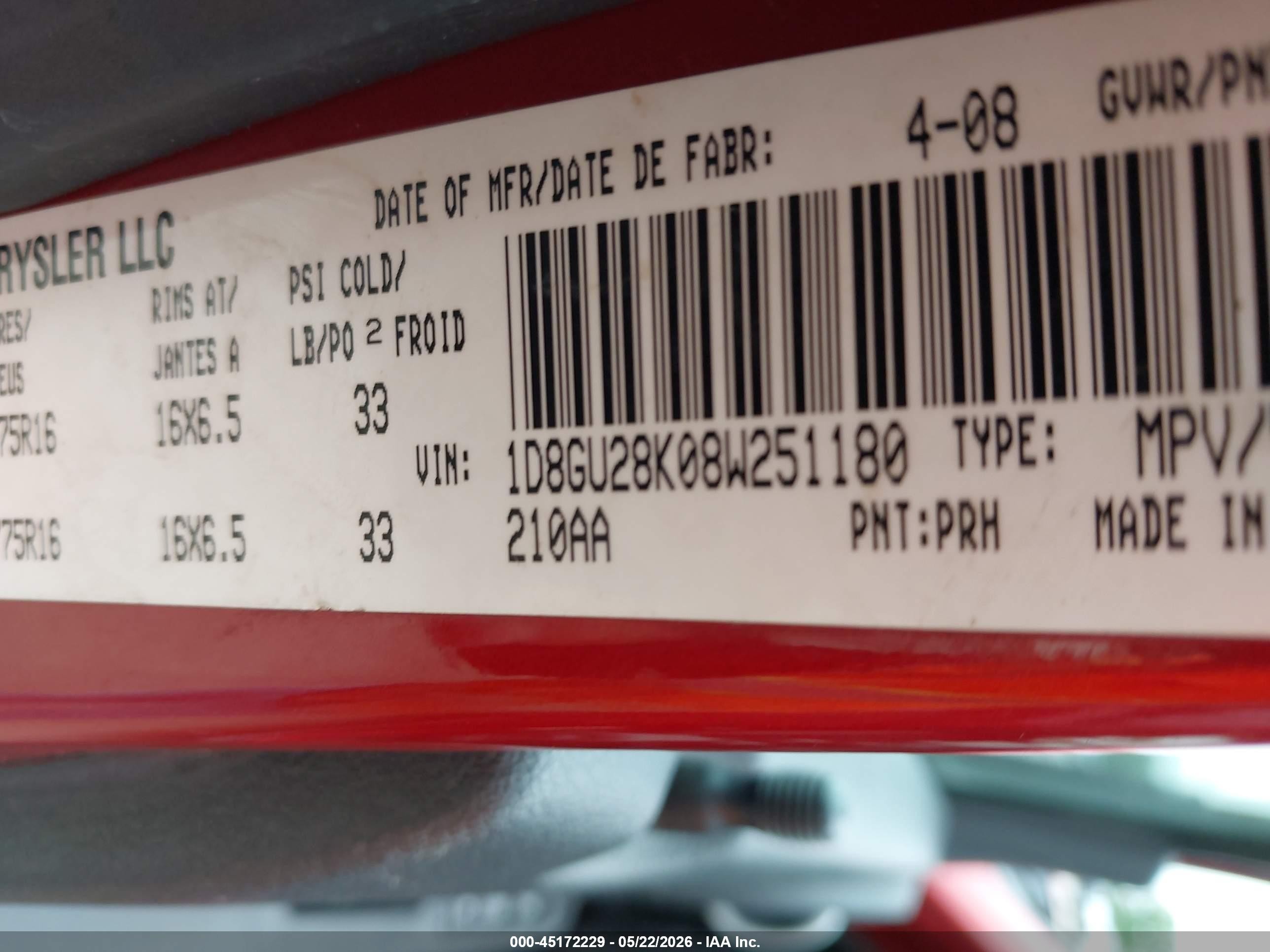 2008 Dodge Nitro Se/sxt Red vin: 1D8GU28K08W251180