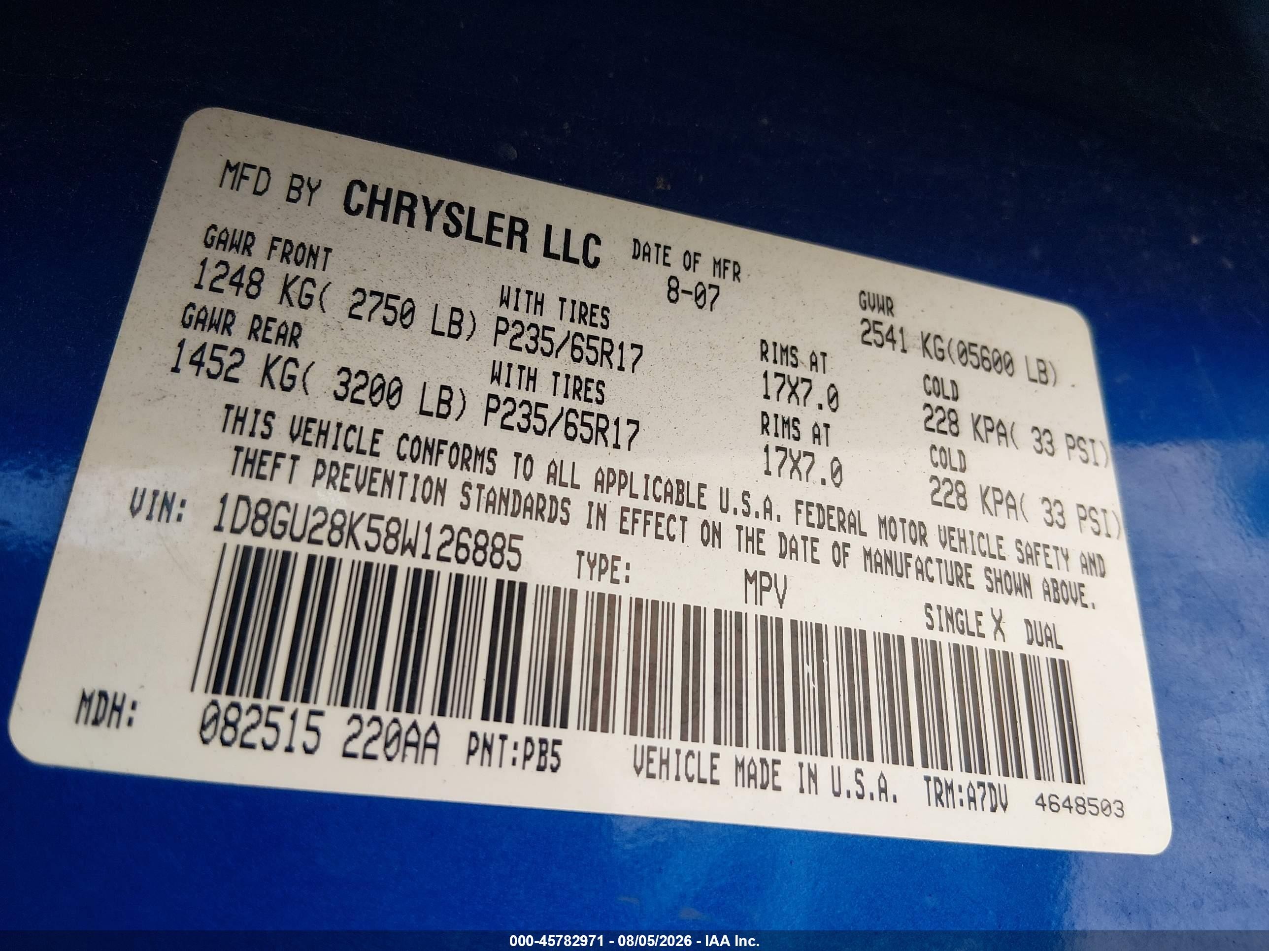2008 Dodge Nitro Sxt Blue vin: 1D8GU28K58W126885