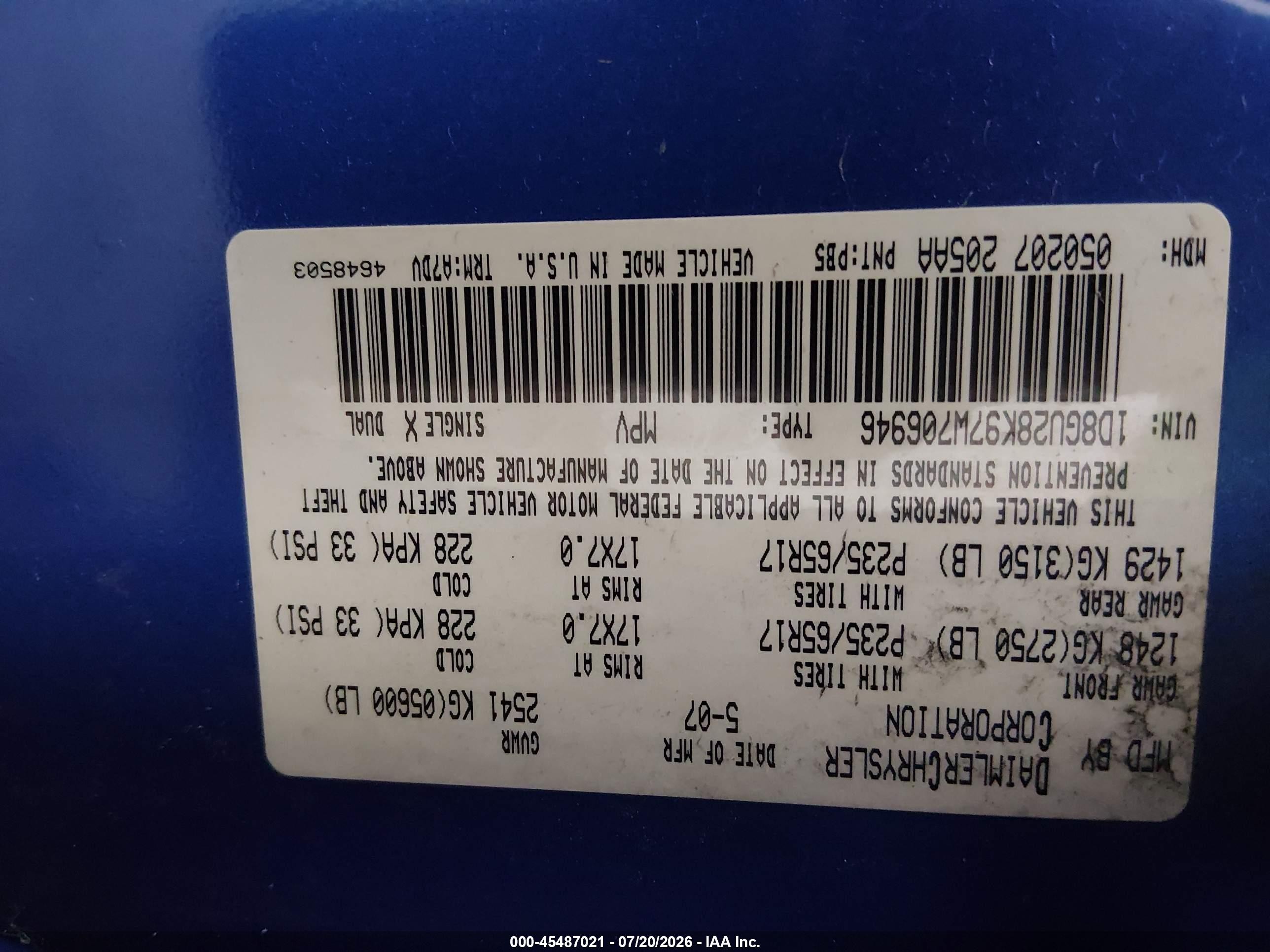 2007 Dodge Nitro Sxt Blue vin: 1D8GU28K97W706946