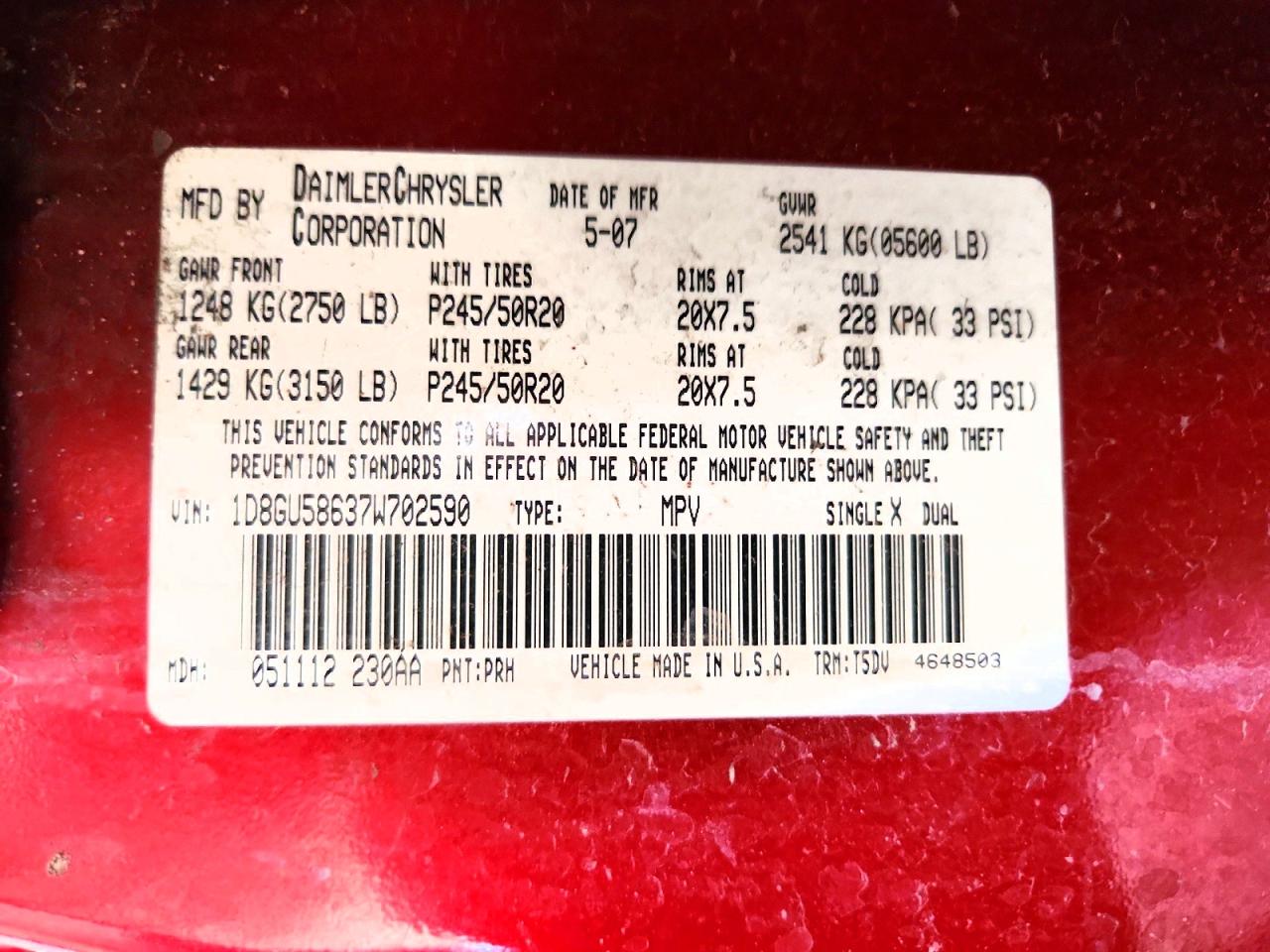 2007 Dodge Nitro R/t Red vin: 1D8GU58637W702590