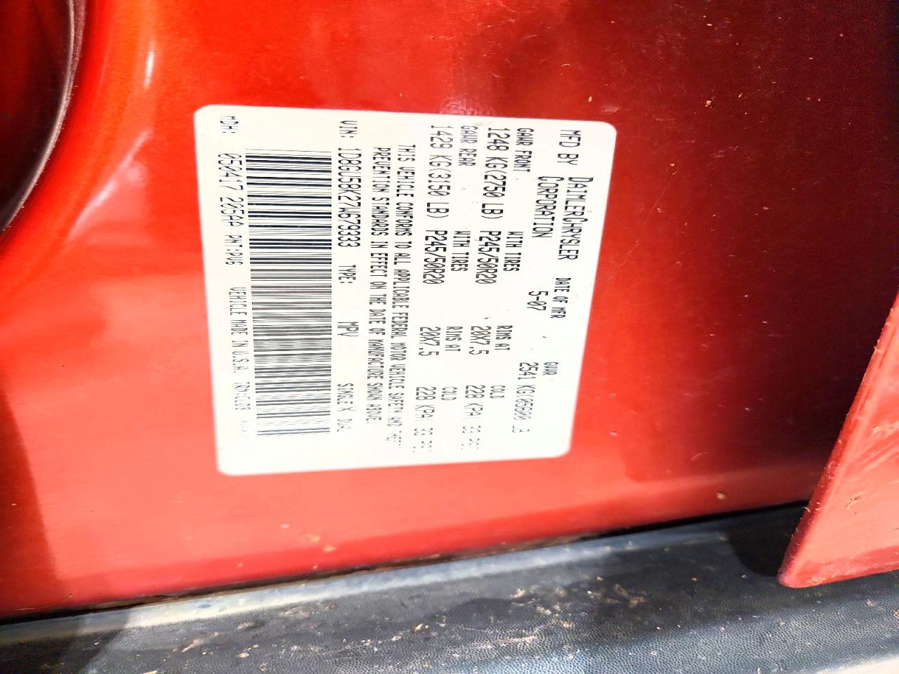 2007 Dodge Nitro Slt Burgundy vin: 1D8GU58K27W679333