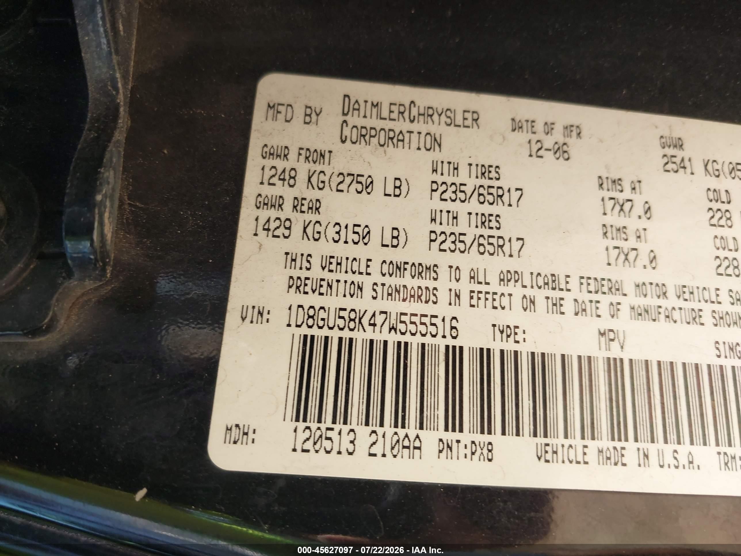 2007 Dodge Nitro Slt Черный vin: 1D8GU58K47W555516