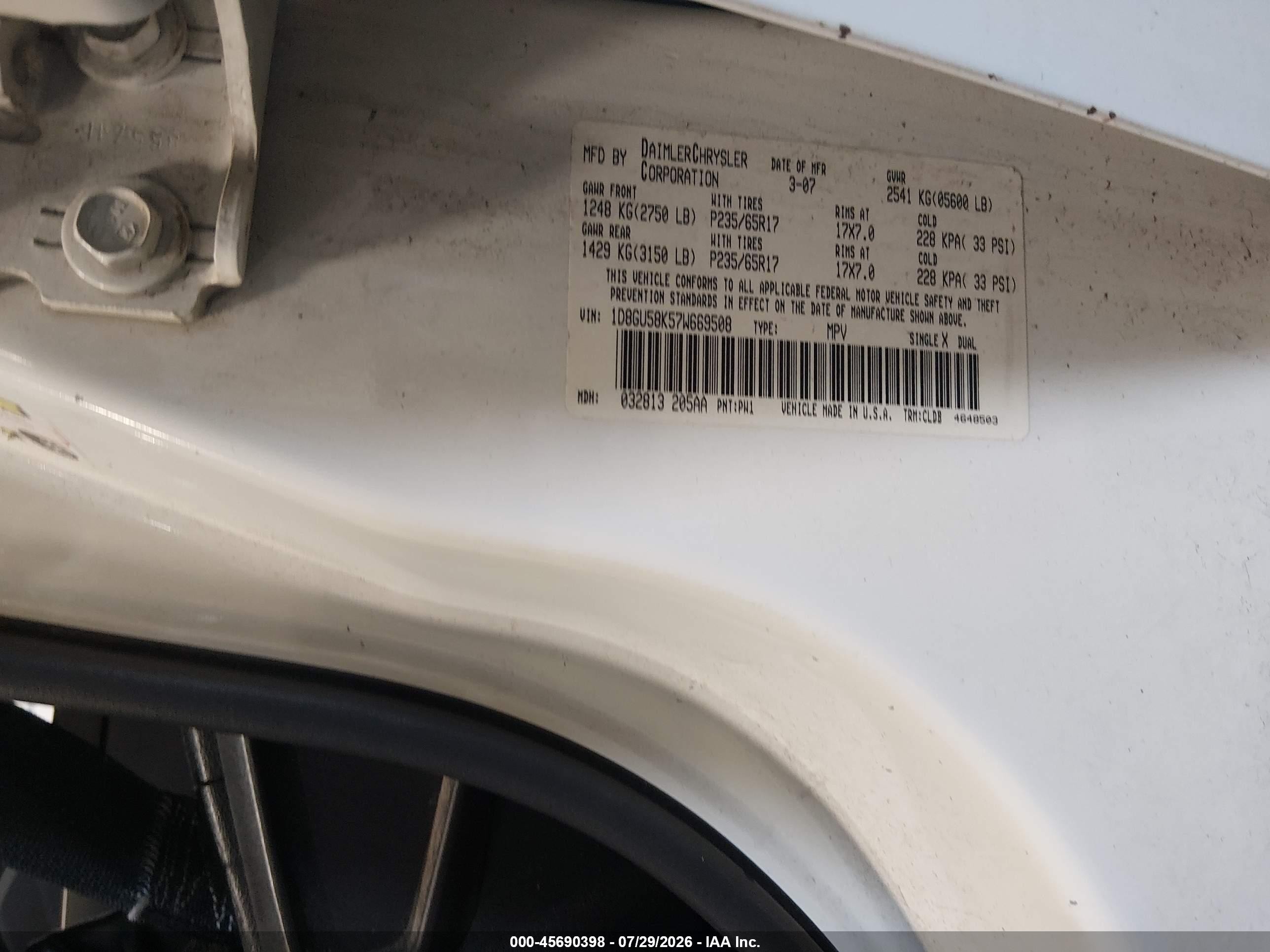 2007 Dodge Nitro Slt/rt Белый vin: 1D8GU58K57W669508