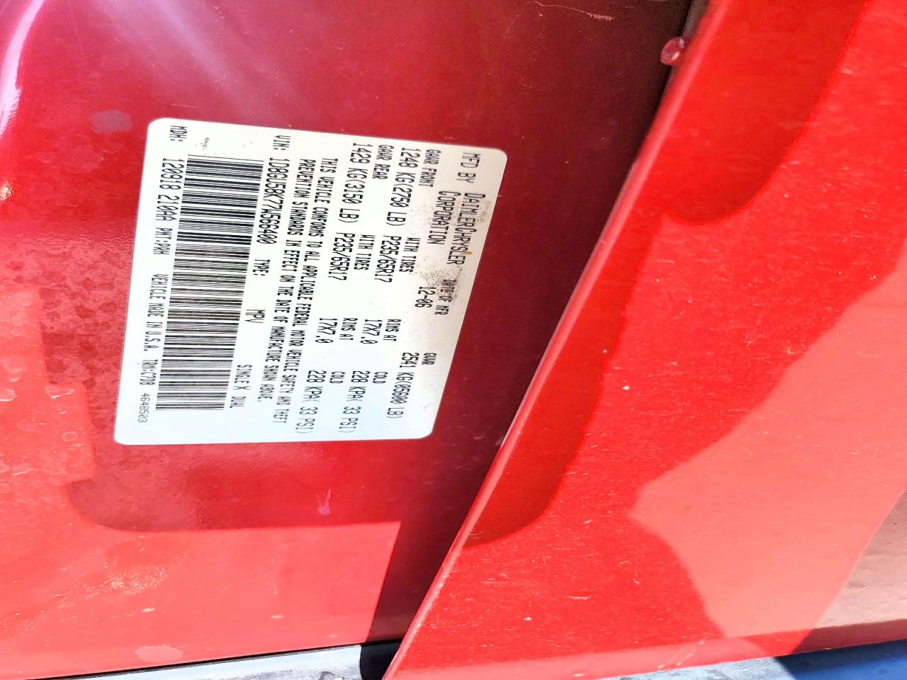 2007 Dodge Nitro Slt Red vin: 1D8GU58K77W566400