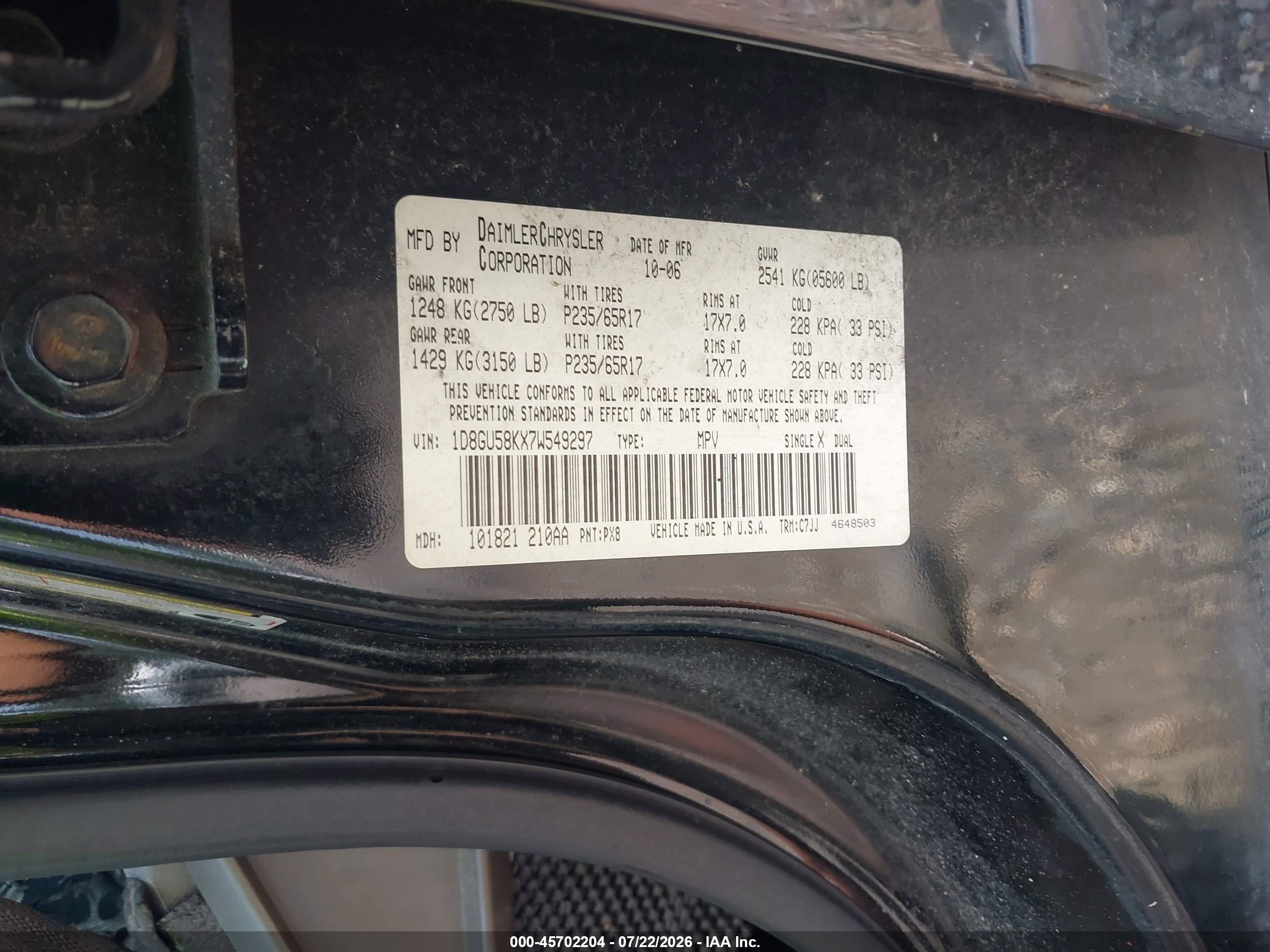 2007 Dodge Nitro Slt/rt Black vin: 1D8GU58KX7W549297