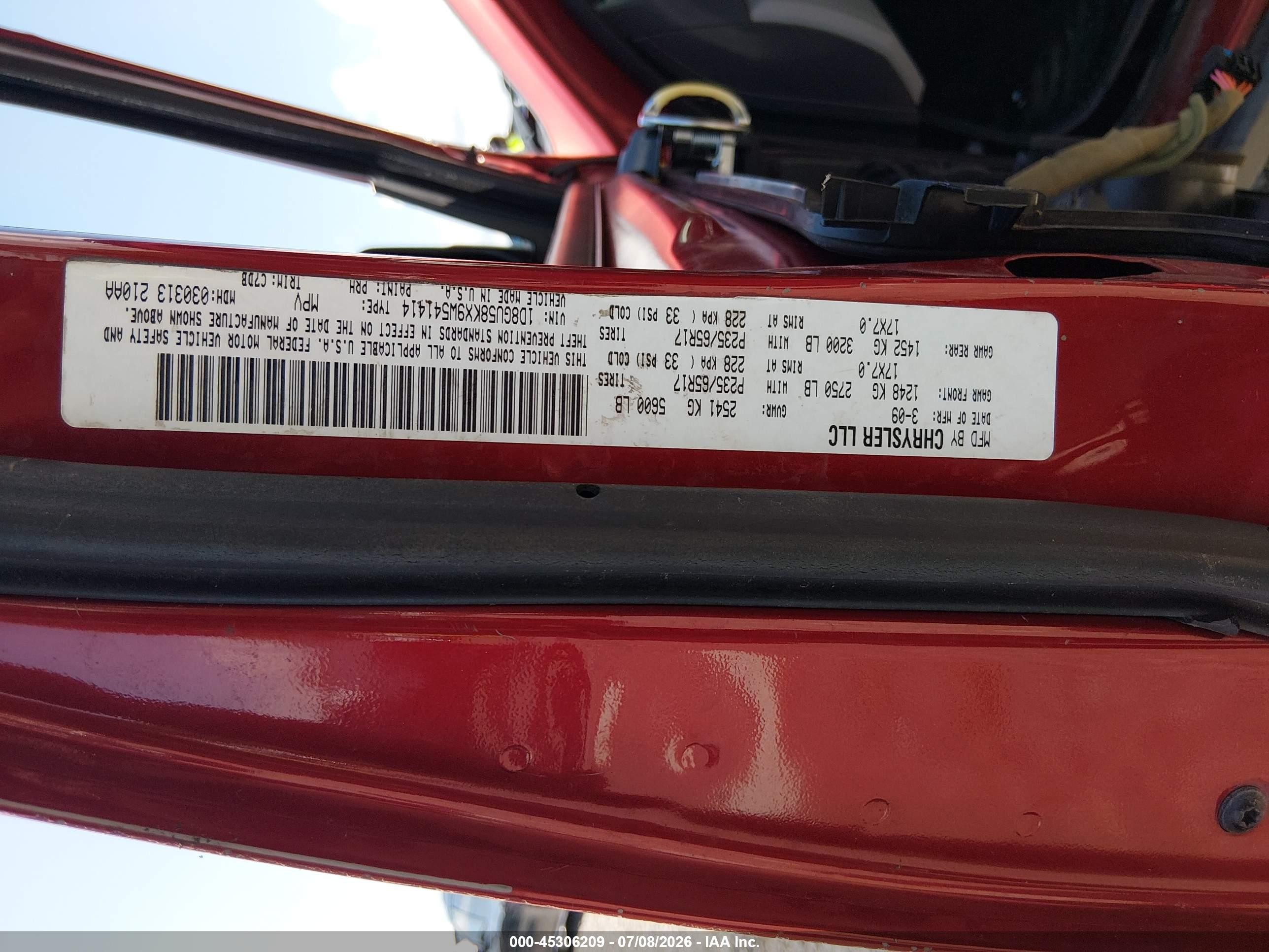 2009 Dodge Nitro Slt/rt Red vin: 1D8GU58KX9W541414