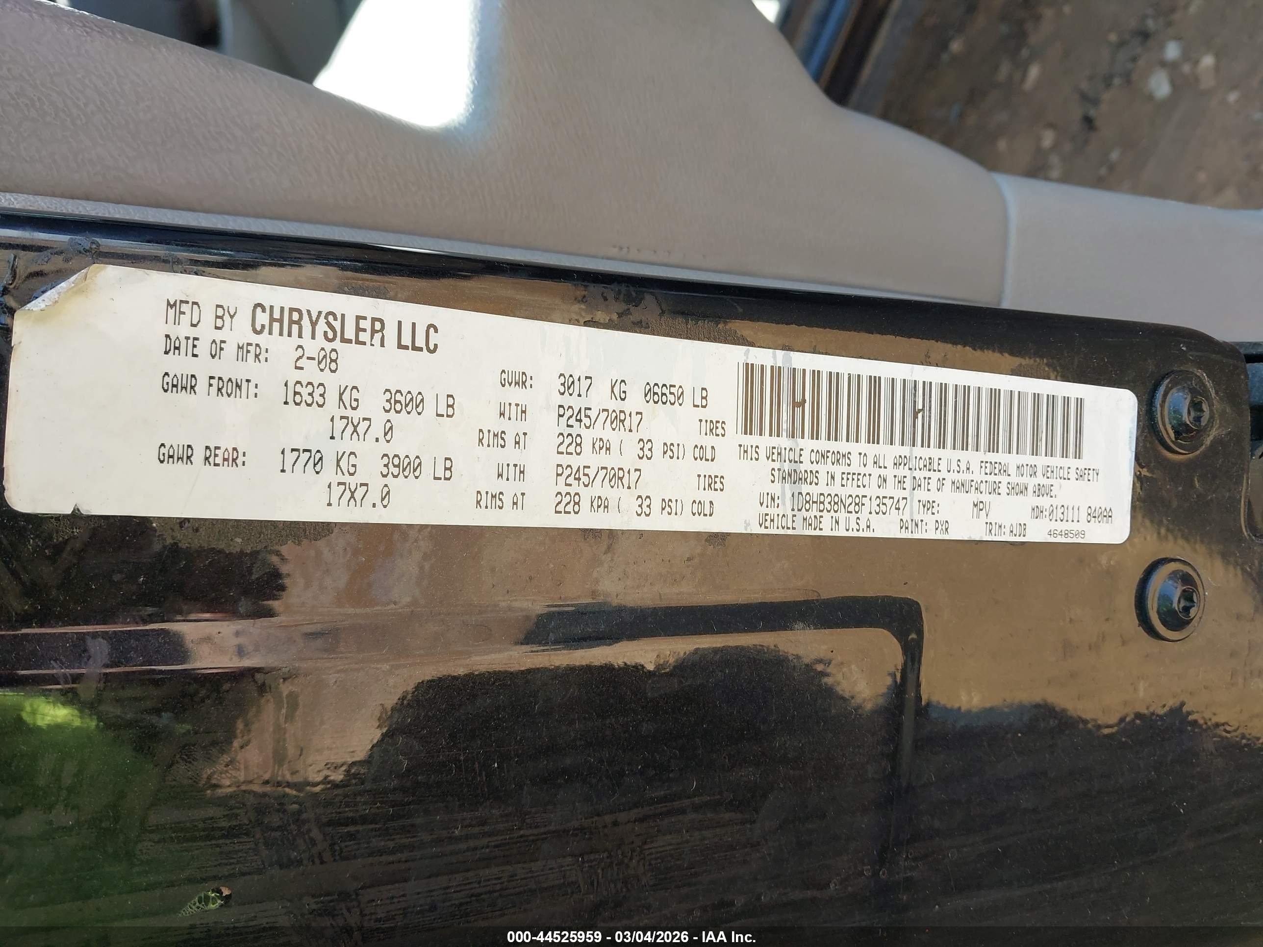 2008 Dodge Durango Sxt Black vin: 1D8HB38N28F135747