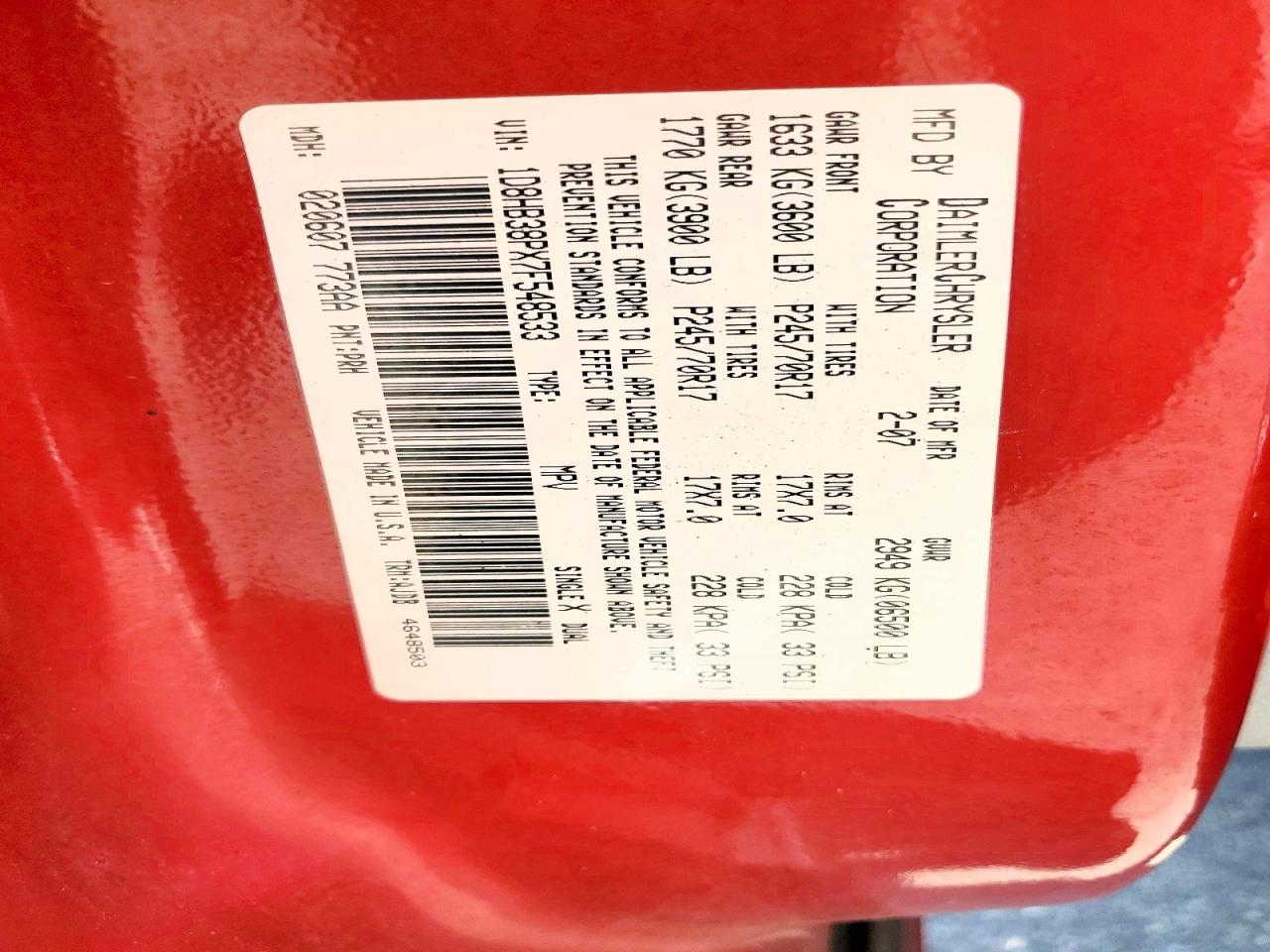 2007 Dodge Durango Sxt Red vin: 1D8HB38PX7F548533