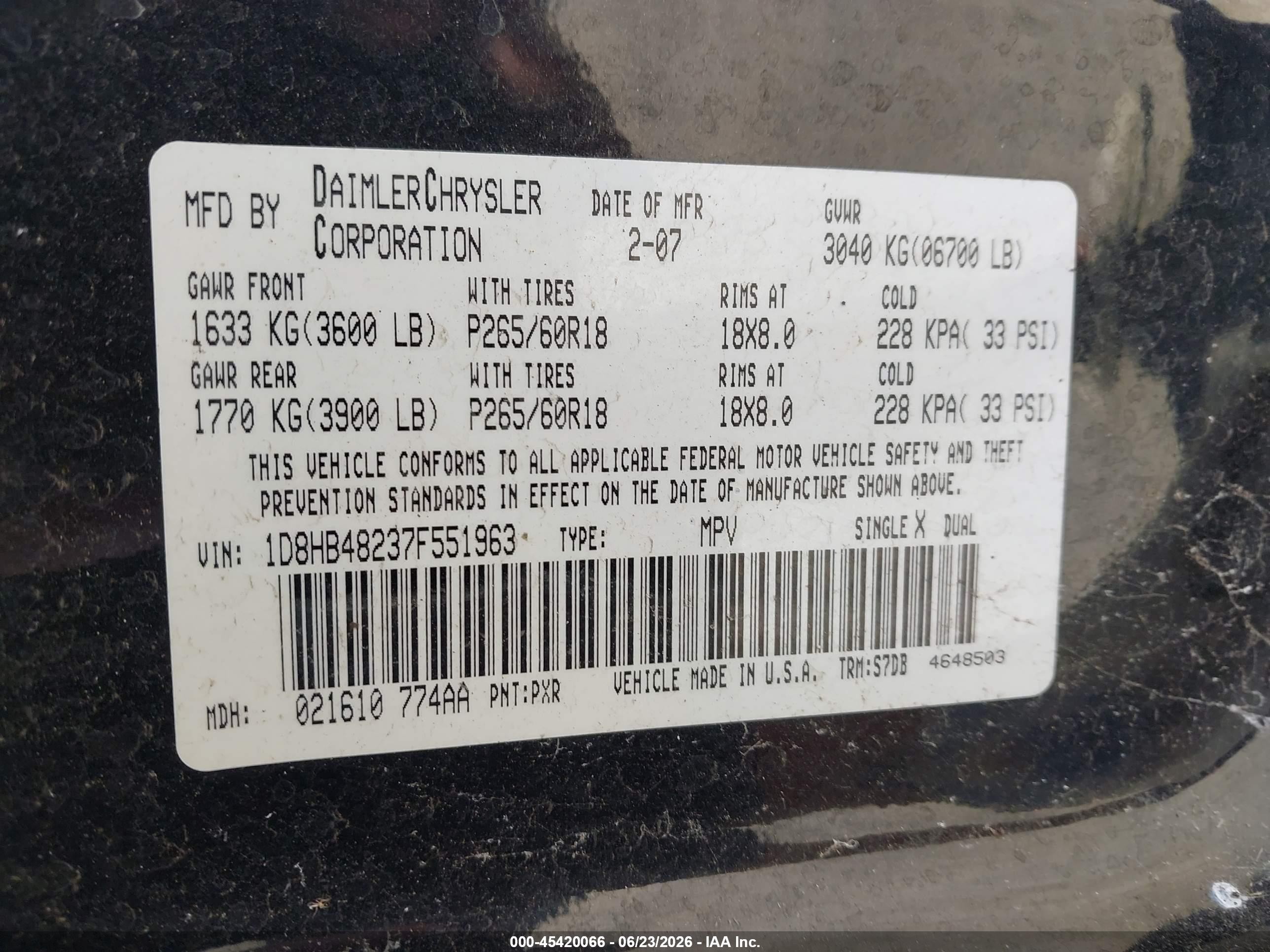 2007 Dodge Durango Slt Black vin: 1D8HB48237F551963